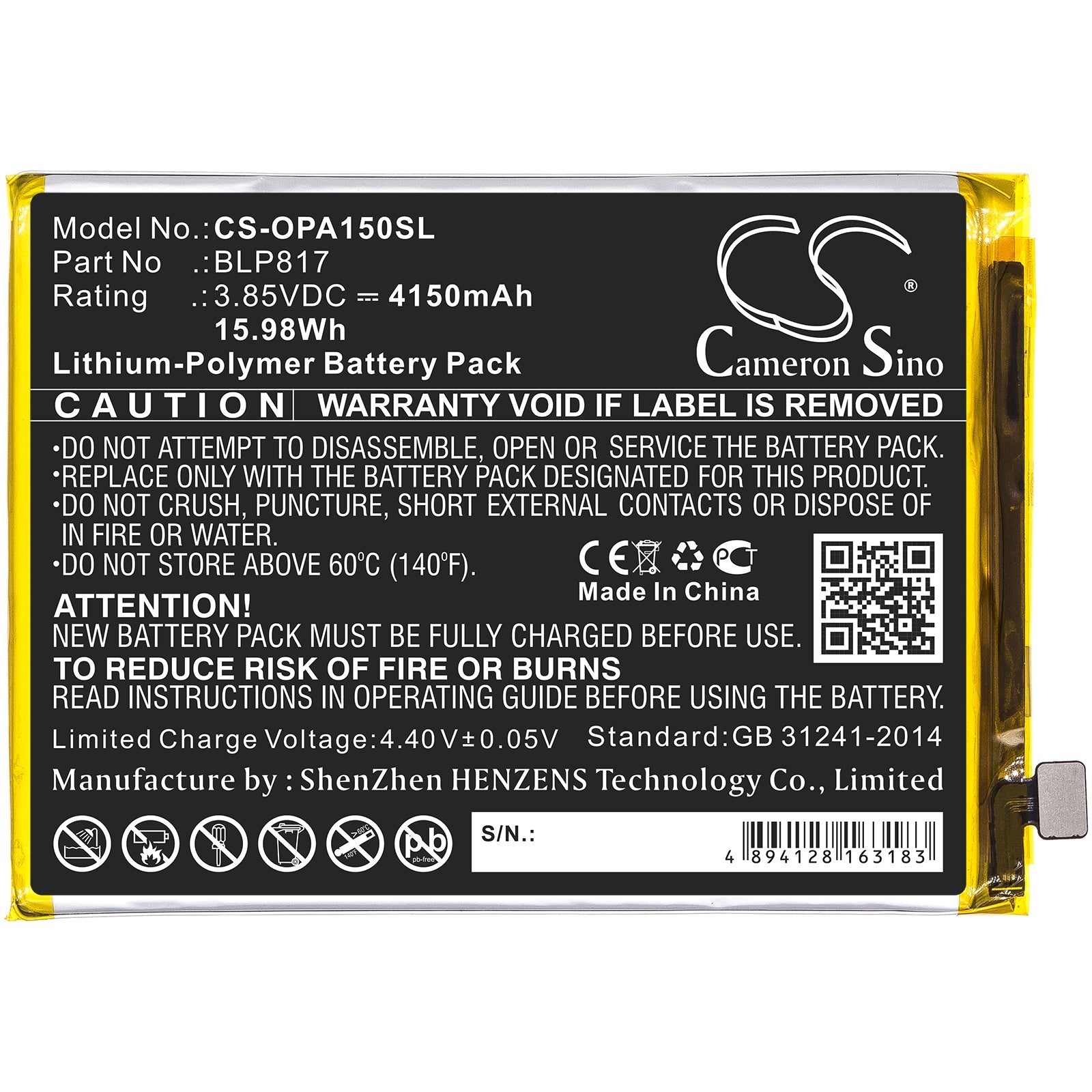 Li-Polymer Battery fits Oppo, A15, A15 2020 3.85V, 4150mAh Mobile & SmartPhone Cameron Sino Technology Limited