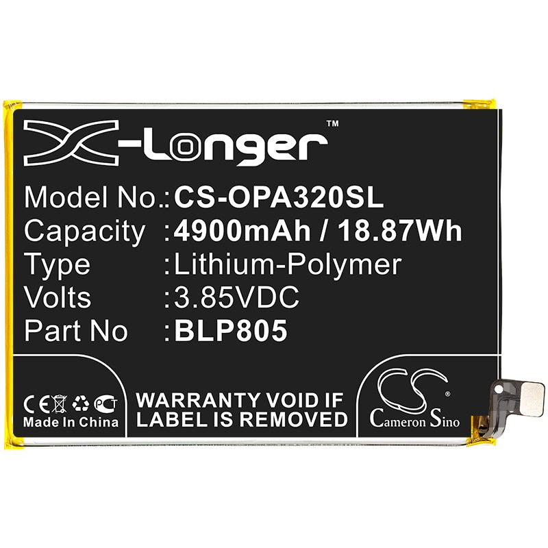 Li-Polymer Battery fits Oppo, A32 3.85V, 4900mAh Mobile & SmartPhone Cameron Sino Technology Limited