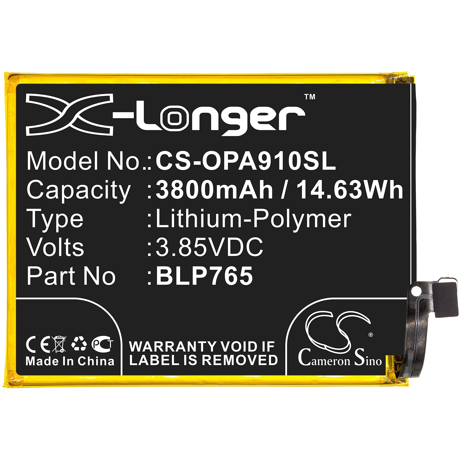 Li-Polymer Battery fits Oppo, A91, Cph2001 3.85V, 3930mAh Mobile & SmartPhone Cameron Sino Technology Limited