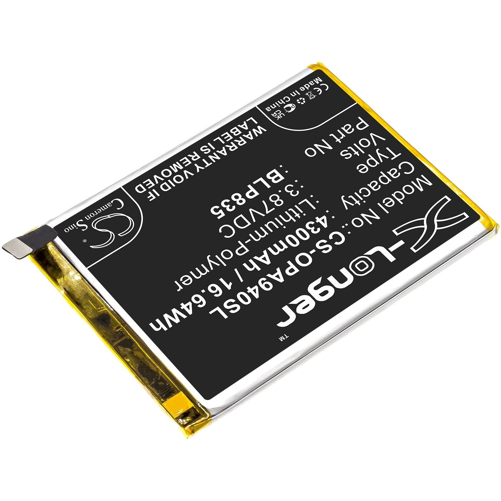 Li-Polymer Battery fits Oppo, A94, A94 2021, Cph2203 3.87V, 4300mAh Mobile & SmartPhone Cameron Sino Technology Limited