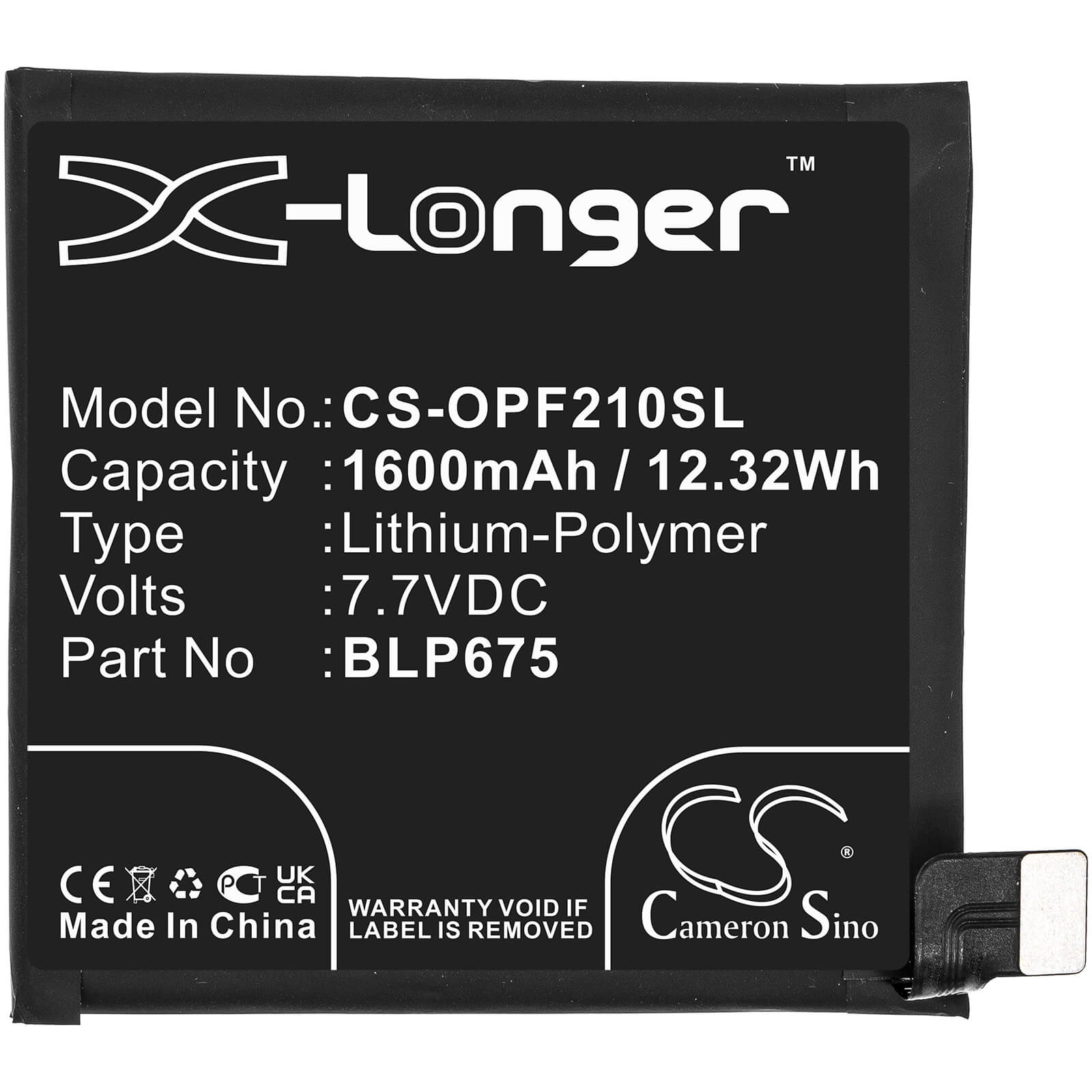 Li-Polymer Battery fits Oppo, Cph1871, Cph1875 7.7V, 1600mAh / 12.32Wh Mobile & SmartPhone Cameron Sino Technology Limited