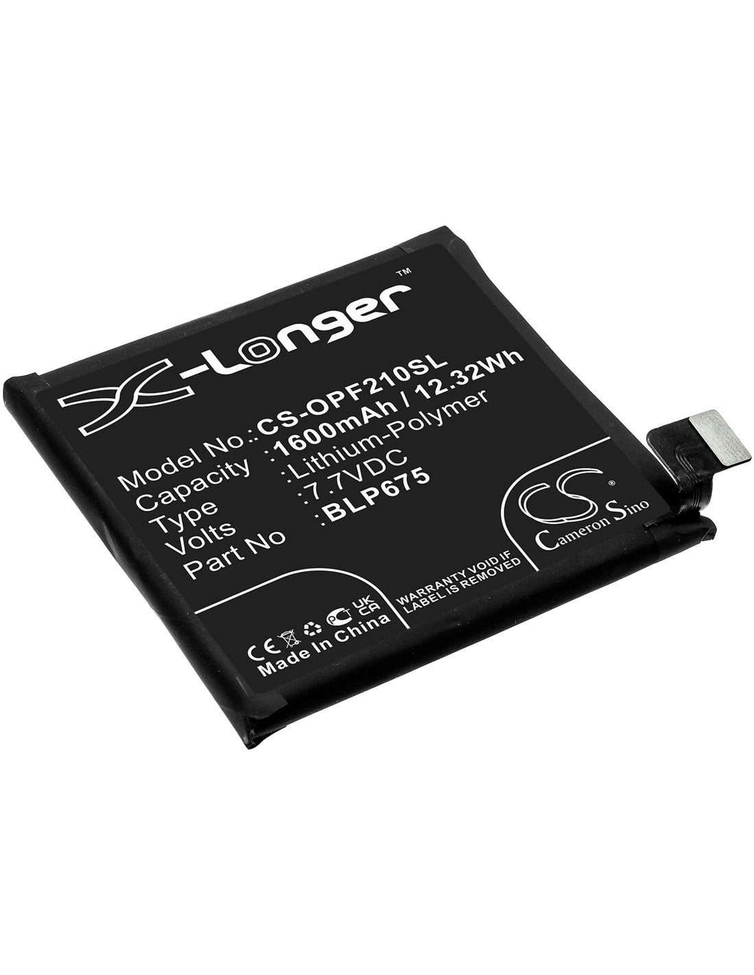 Li - Polymer Battery fits Oppo, Cph1871, Cph1875 7.7V, 1600mAh / 12.32Wh - Batterybuyer.ca