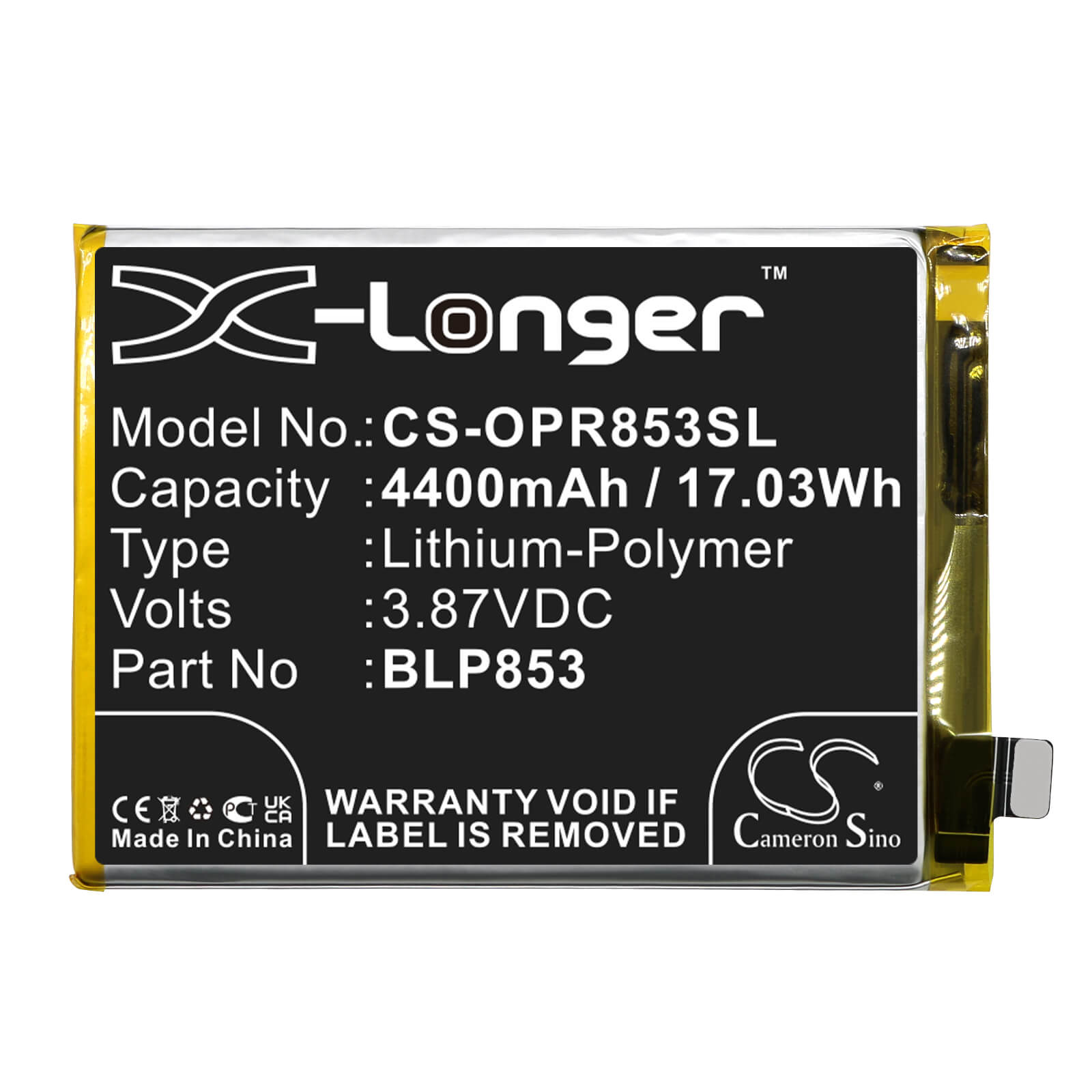 Li-Polymer Battery fits Oppo, Cph2113, Cph2205 3.87V, 4400mAh / 17.03Wh Mobile & SmartPhone Cameron Sino Technology Limited