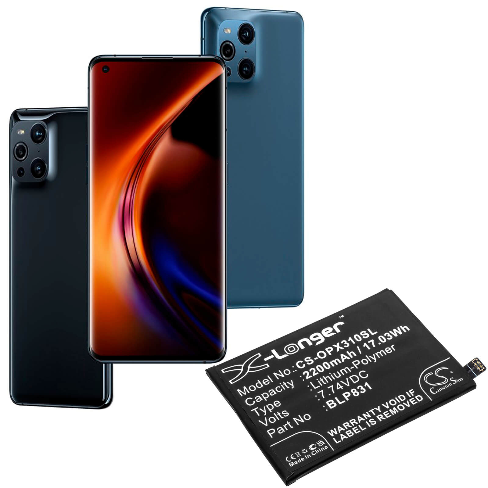 Li-Polymer Battery fits Oppo, Cph2173, Find X3 Pro 7.74V, 2200mAh / 17.03Wh Mobile & SmartPhone Cameron Sino Technology Limited