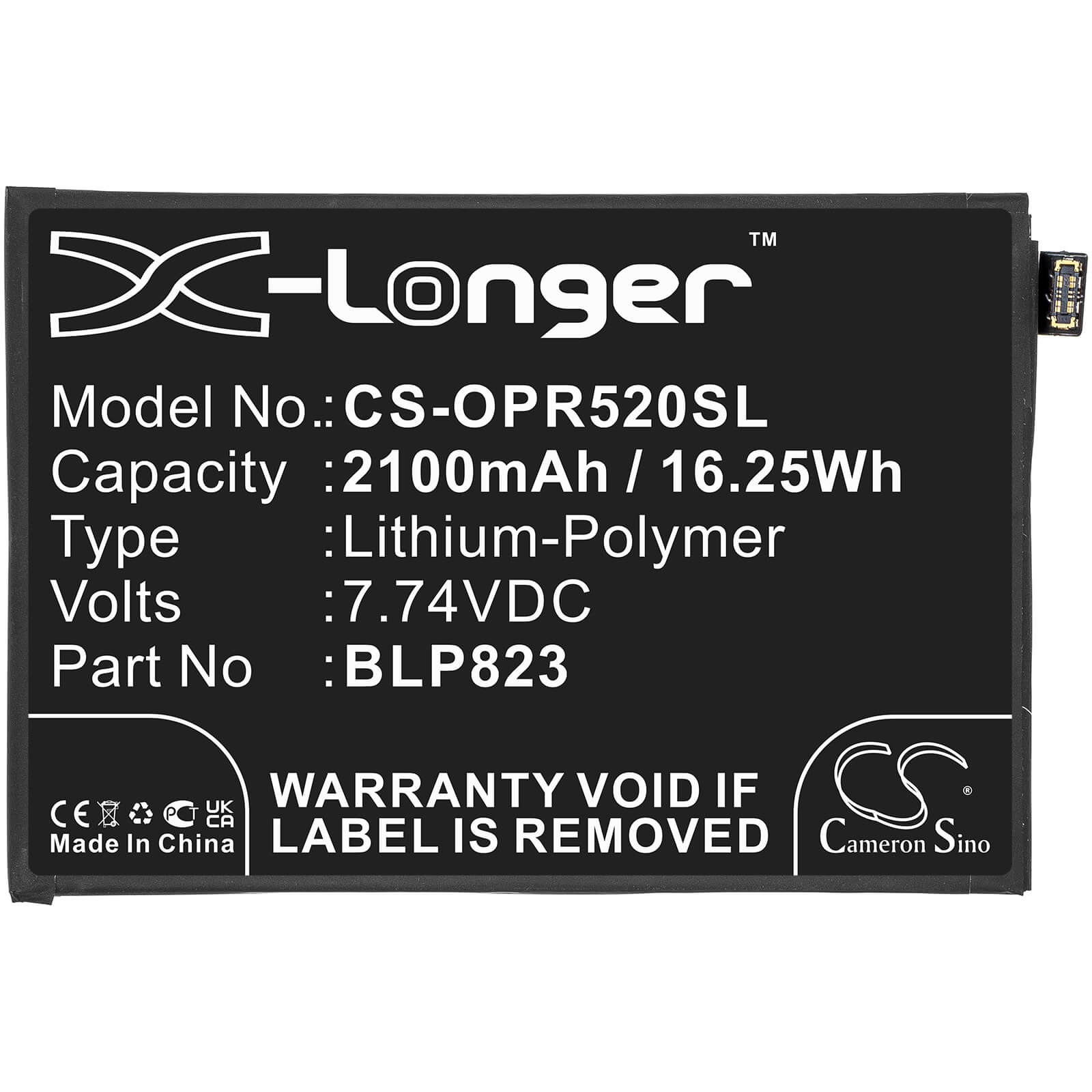 Li-Polymer Battery fits Oppo, Cph2201, Pdsm00 7.74V, 2100mAh / 16.25Wh Mobile & SmartPhone Cameron Sino Technology Limited