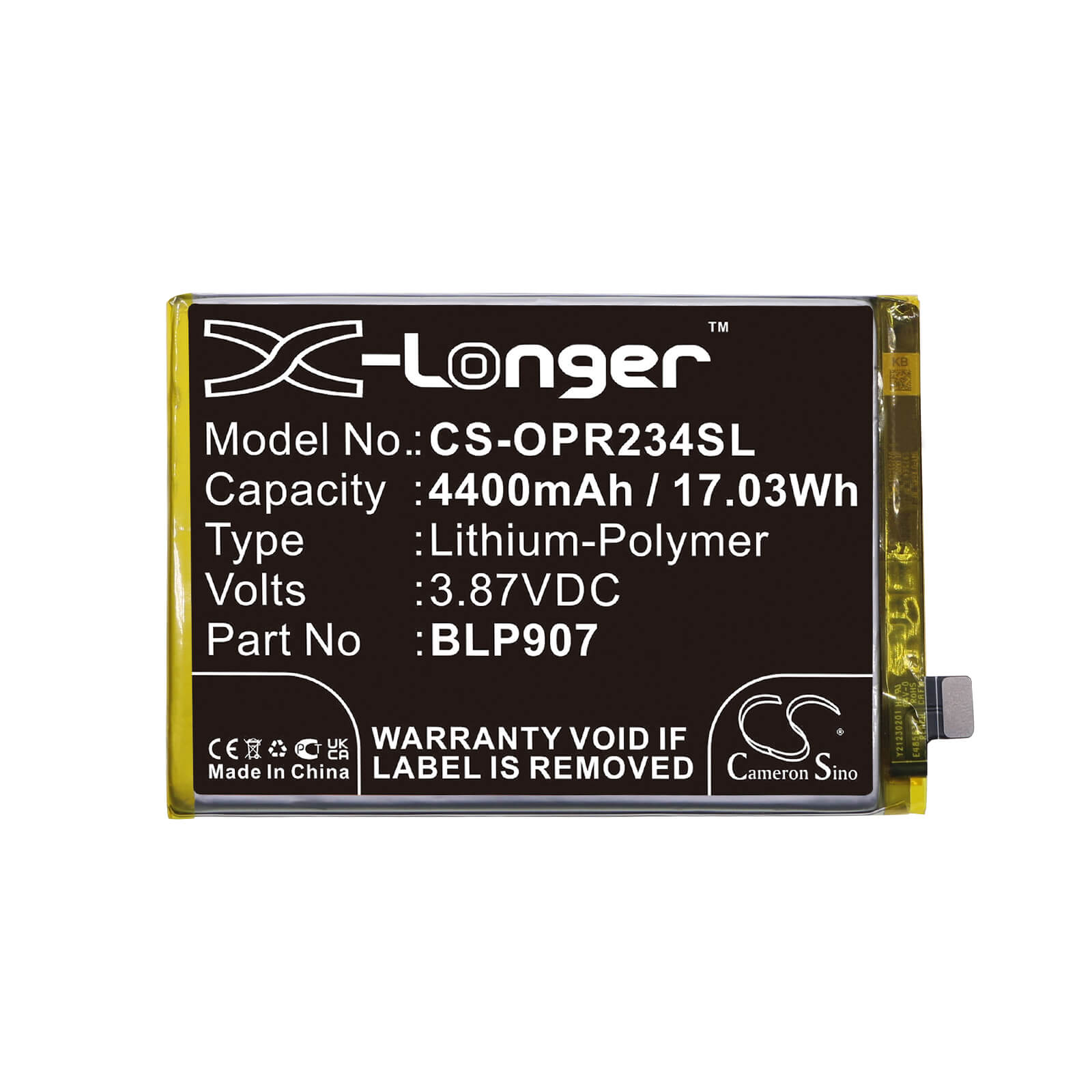 Li-Polymer Battery fits Oppo, Cph2343, Reno7 Z 5g 3.87V, 4400mAh / 17.03Wh Mobile & SmartPhone Cameron Sino Technology Limited