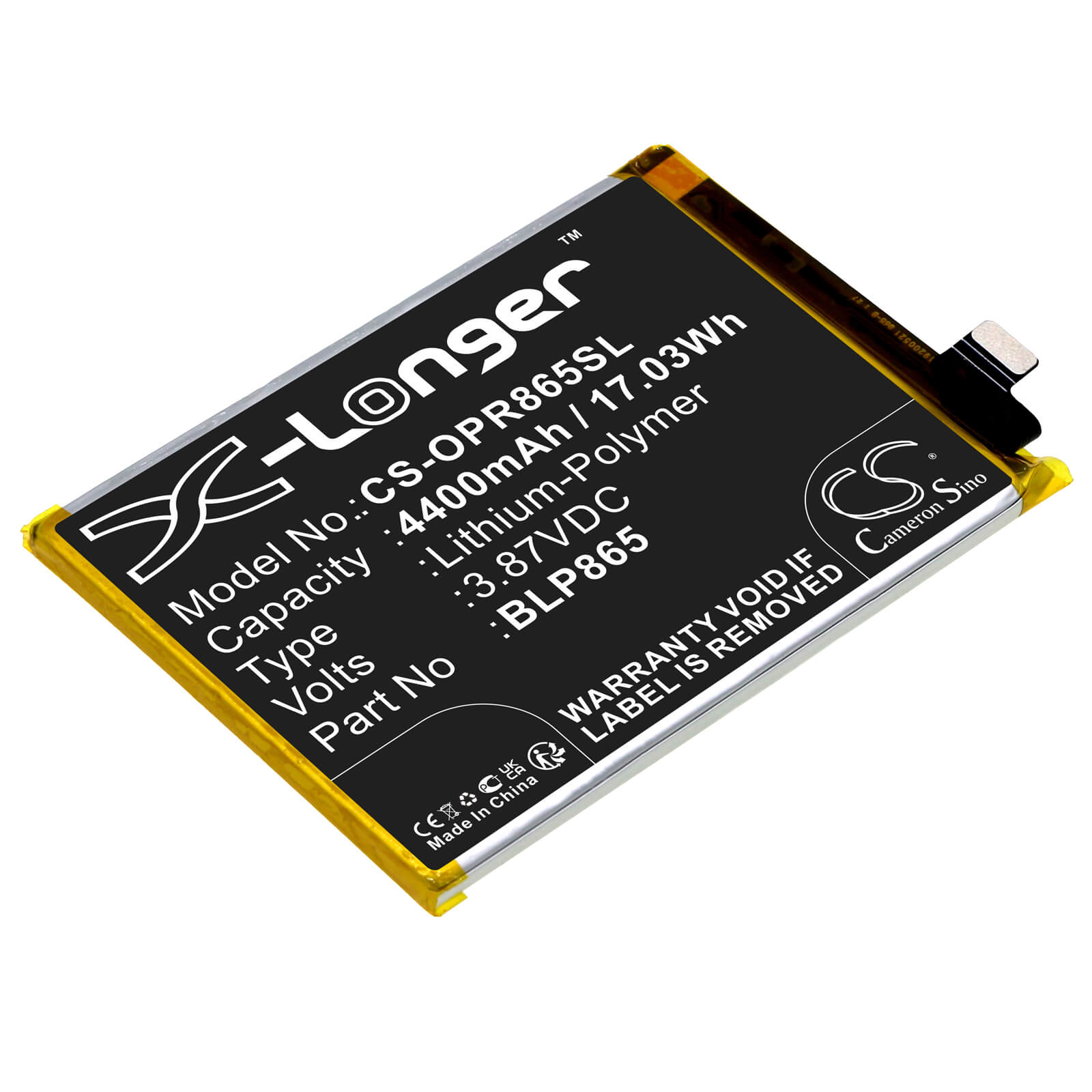 Li-Polymer Battery fits Oppo, K9 Pro, K9 Pro 5g 3.87V, 4400mAh / 17.03Wh Mobile & SmartPhone Cameron Sino Technology Limited