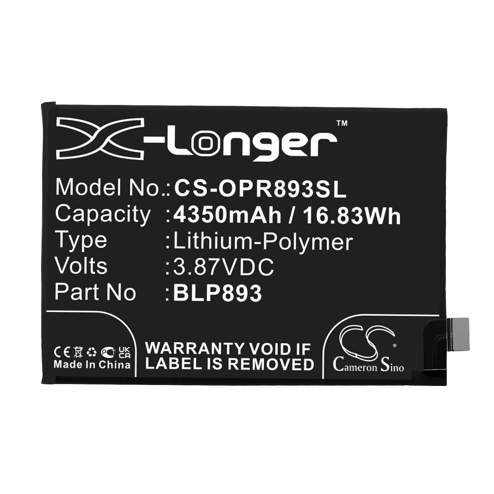 Li-Polymer Battery fits Oppo, Pfjm10, Reno 7 3.87V, 4350mAh / 16.83Wh Mobile & SmartPhone Cameron Sino Technology Limited