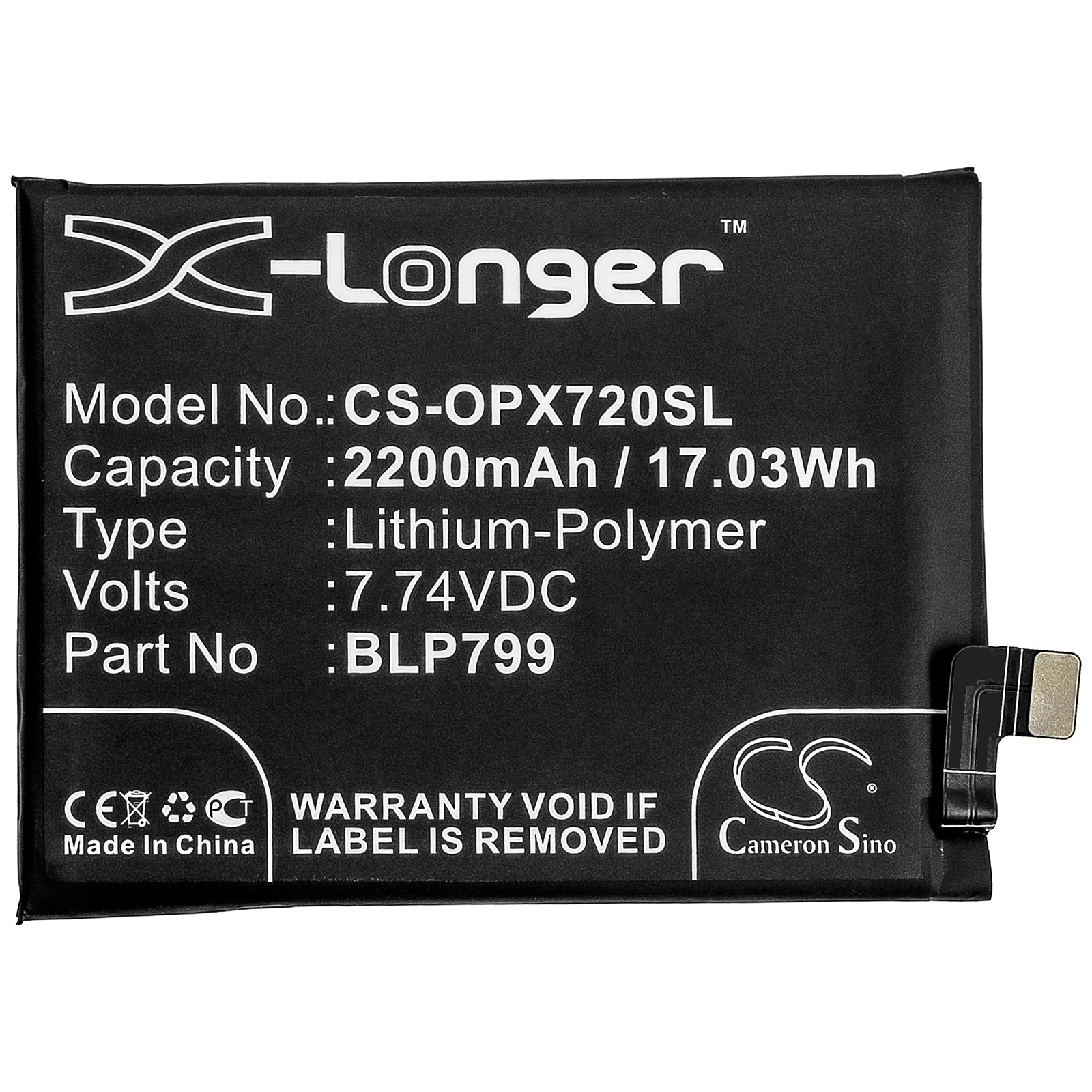 Li-Polymer Battery fits Oppo, R2121, Realme X7 Pro 5g, Rmx2121 7.74V, 2200mAh Mobile & SmartPhone Cameron Sino Technology Limited