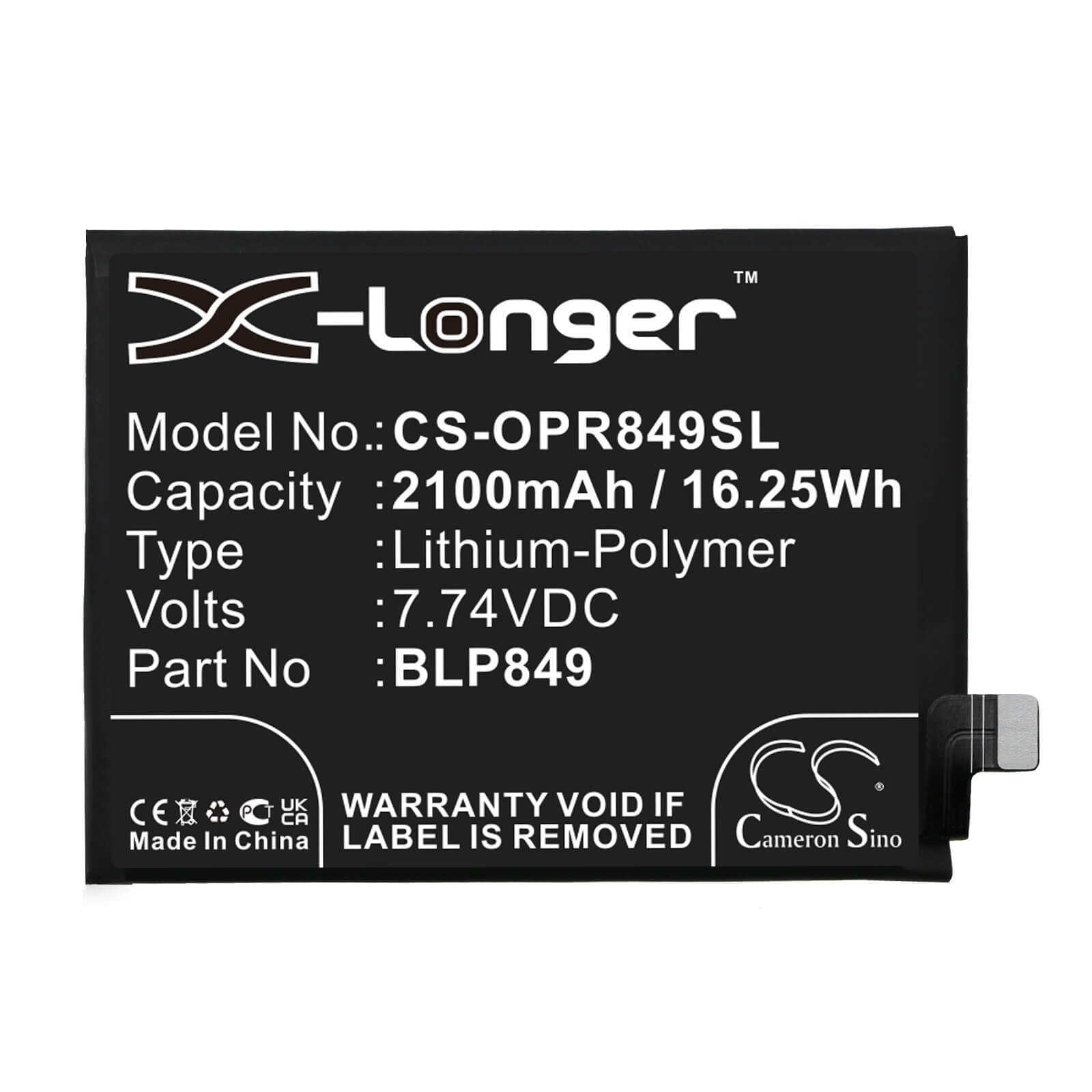 Li-Polymer Battery fits Oppo, Realme Gt, Realme Gt Neo 7.74V, 2100mAh / 16.25Wh Mobile & SmartPhone Cameron Sino Technology Limited