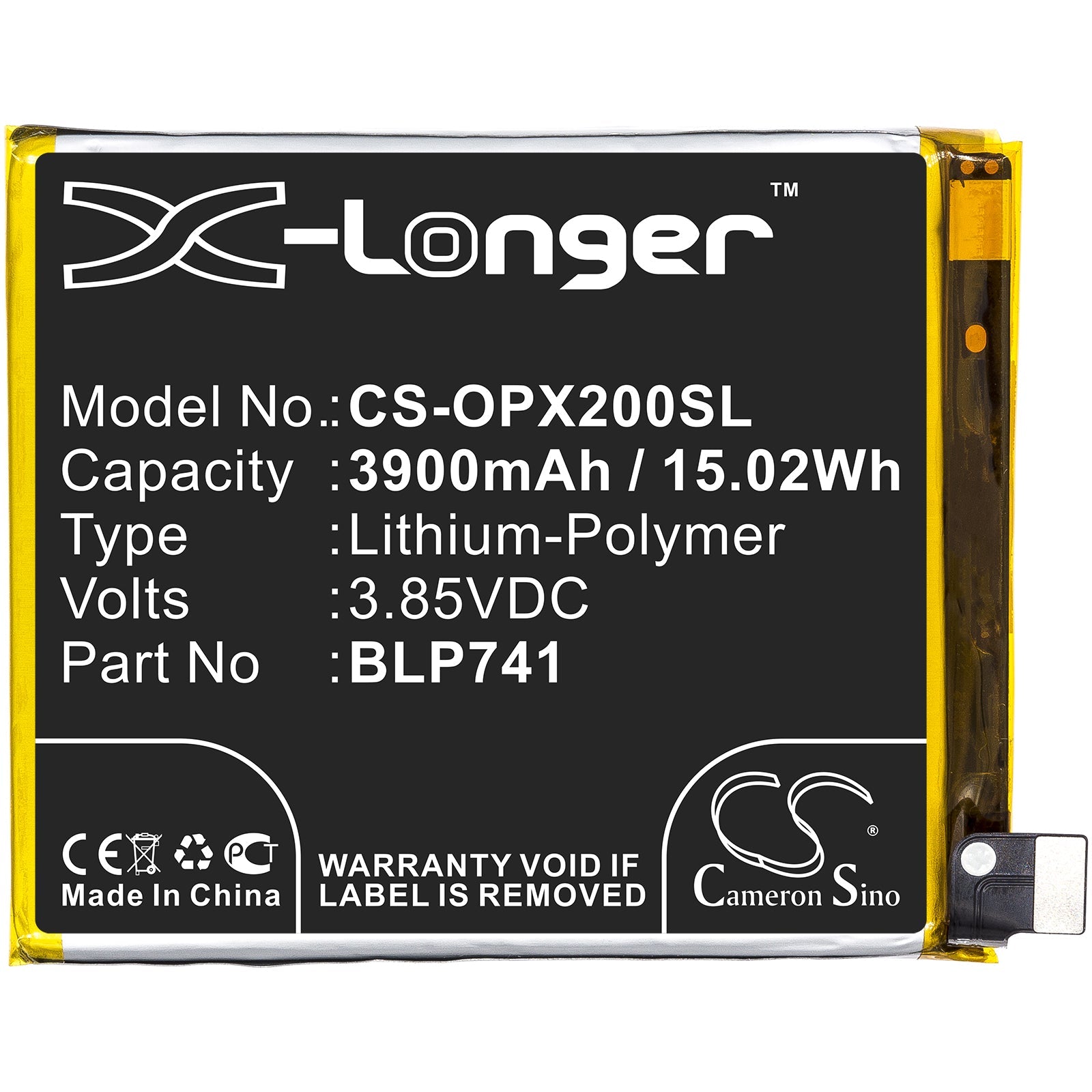 Li-Polymer Battery fits Oppo, Realme X2 3.85V, 3900mAh Mobile & SmartPhone Cameron Sino Technology Limited