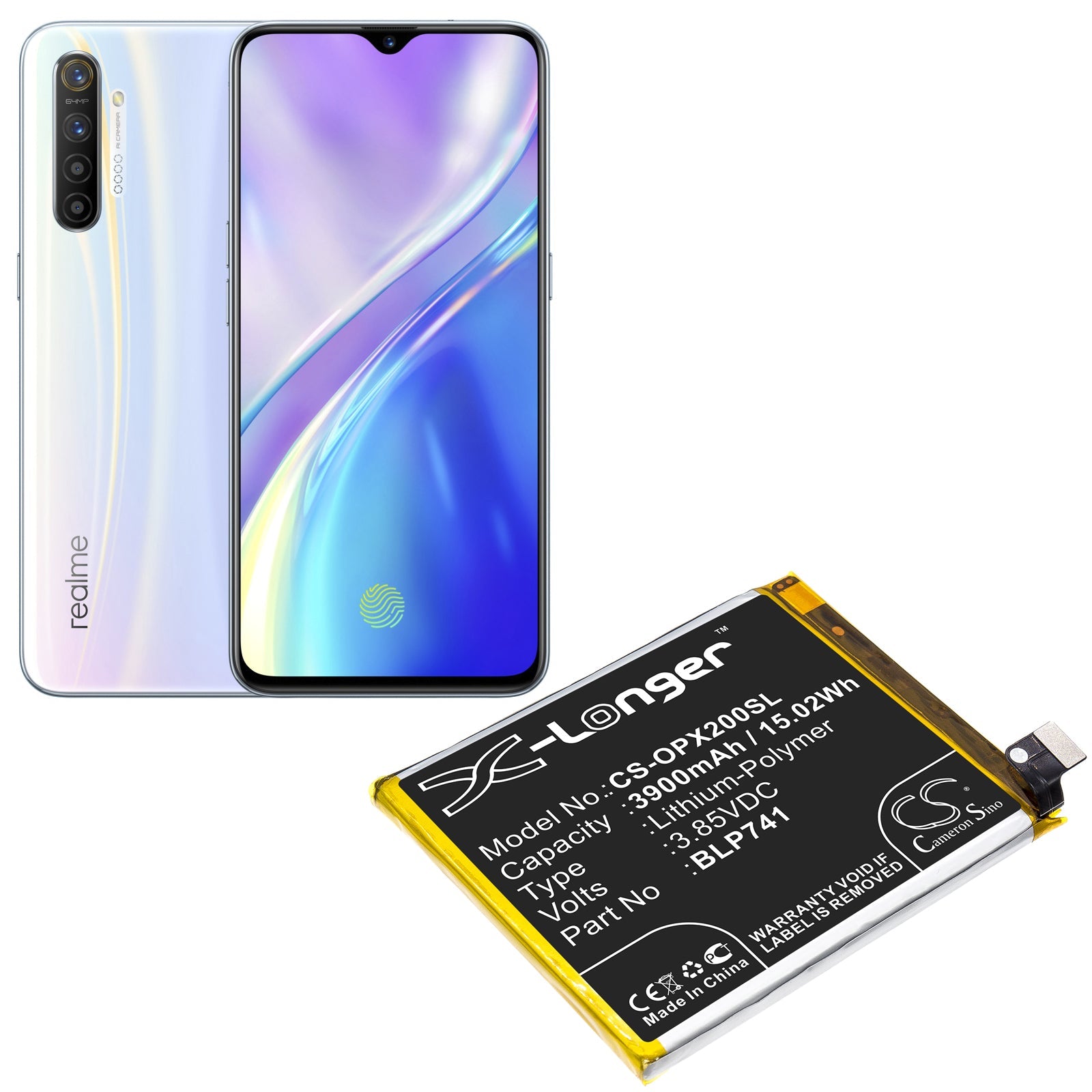 Li-Polymer Battery fits Oppo, Realme X2 3.85V, 3900mAh Mobile & SmartPhone Cameron Sino Technology Limited