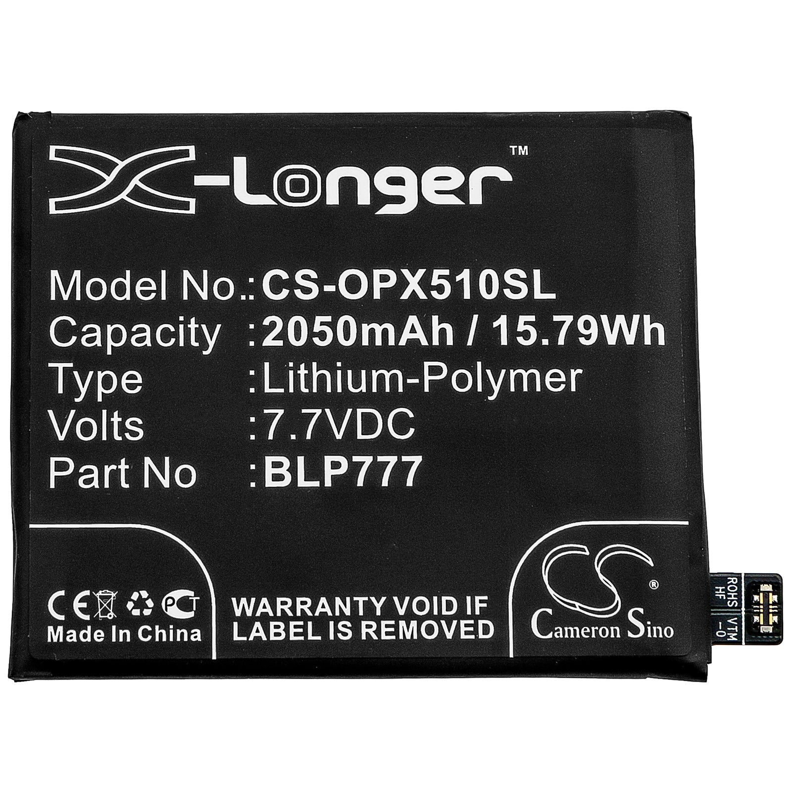 Li-Polymer Battery fits Oppo, Realme X50 Pro 5g, Rmx2072 7.7V, 2050mAh Mobile & SmartPhone Cameron Sino Technology Limited