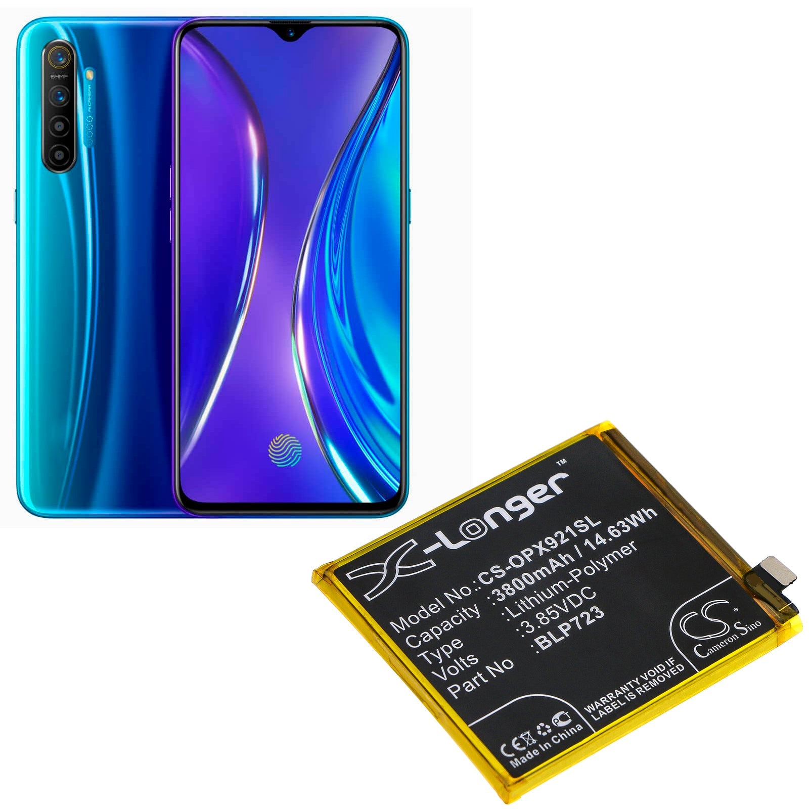 Li-Polymer Battery fits Oppo, Realme Xt, Rmx1921, Xt Premium 3.85V, 3800mAh Mobile & SmartPhone Cameron Sino Technology Limited