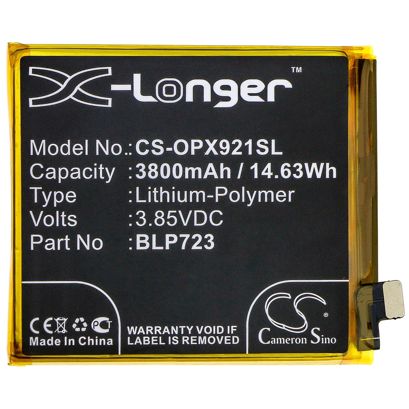 Li-Polymer Battery fits Oppo, Realme Xt, Rmx1921, Xt Premium 3.85V, 3800mAh Mobile & SmartPhone Cameron Sino Technology Limited