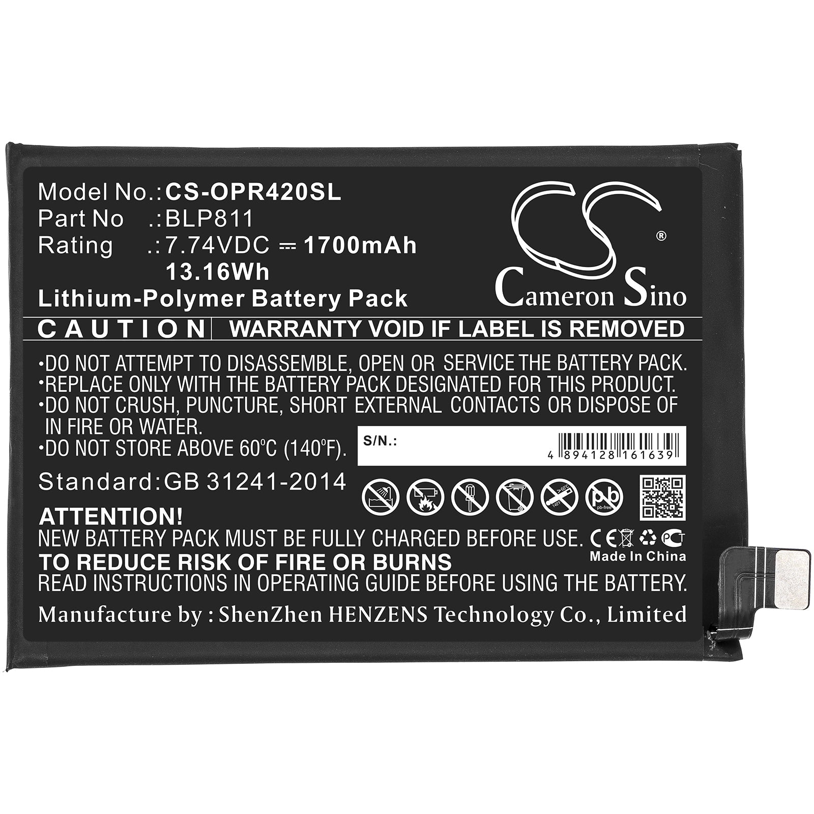 Li-Polymer Battery fits Oppo, Reno4 Se 7.74V, 1700mAh Mobile & SmartPhone Cameron Sino Technology Limited