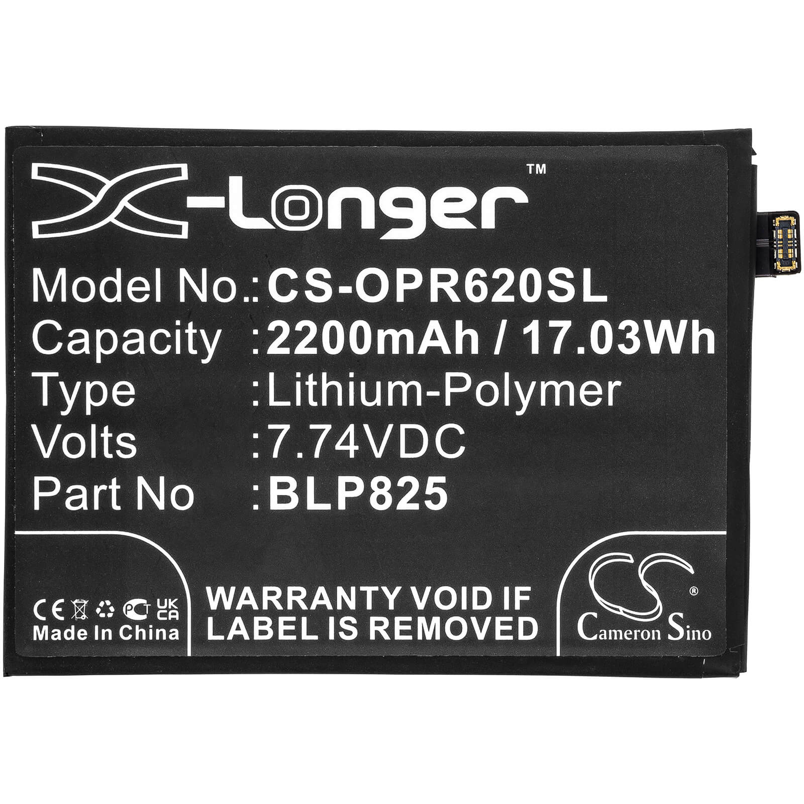 Li-Polymer Battery fits Oppo, Reno5 Pro+, Reno6 Pro 7.74V, 2200mAh / 17.03Wh Mobile & SmartPhone Cameron Sino Technology Limited