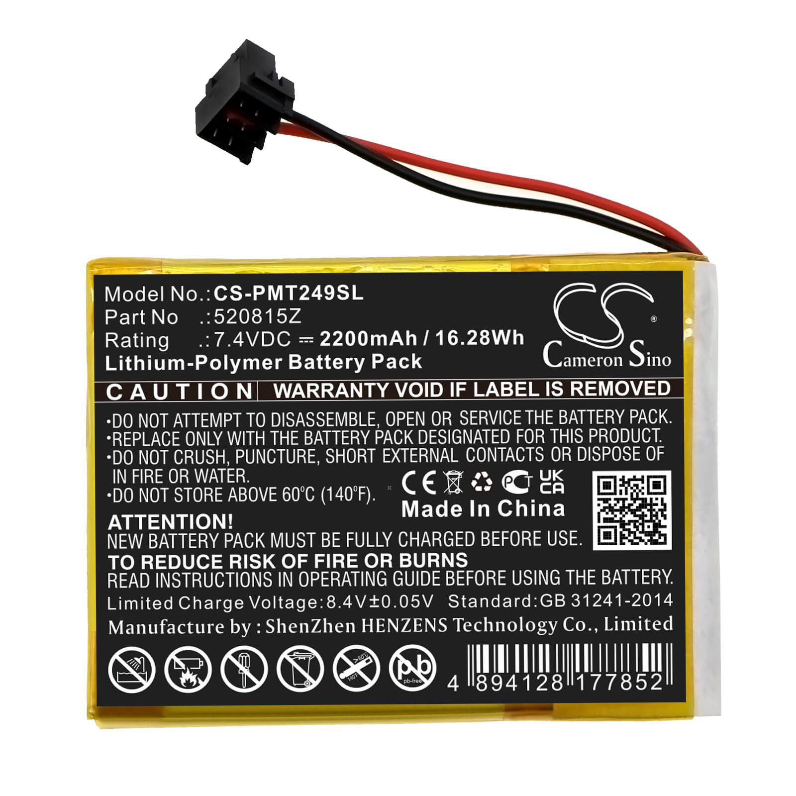 Li-Polymer Battery fits Pentair, 4249a, Intellitouch 7.4V, 2200mAh / 16.28Wh Smart Home Cameron Sino Technology Limited