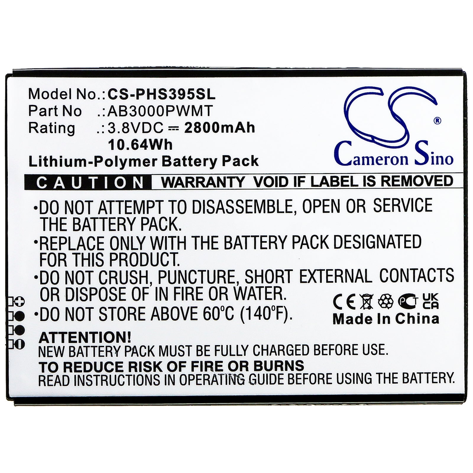 Li-Polymer Battery fits Philips, Cts395, Xenium S395 3.8V, 2800mAh Mobile & SmartPhone Cameron Sino Technology Limited
