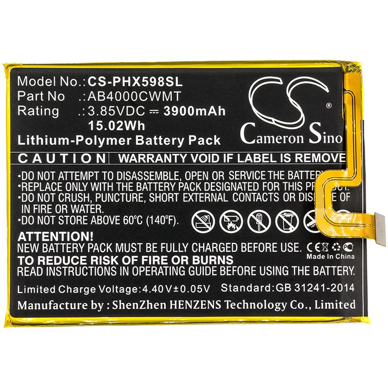 Li-Polymer Battery fits Philips, Cts598, X598 3.85V, 3900mAh Mobile & SmartPhone Cameron Sino Technology Limited