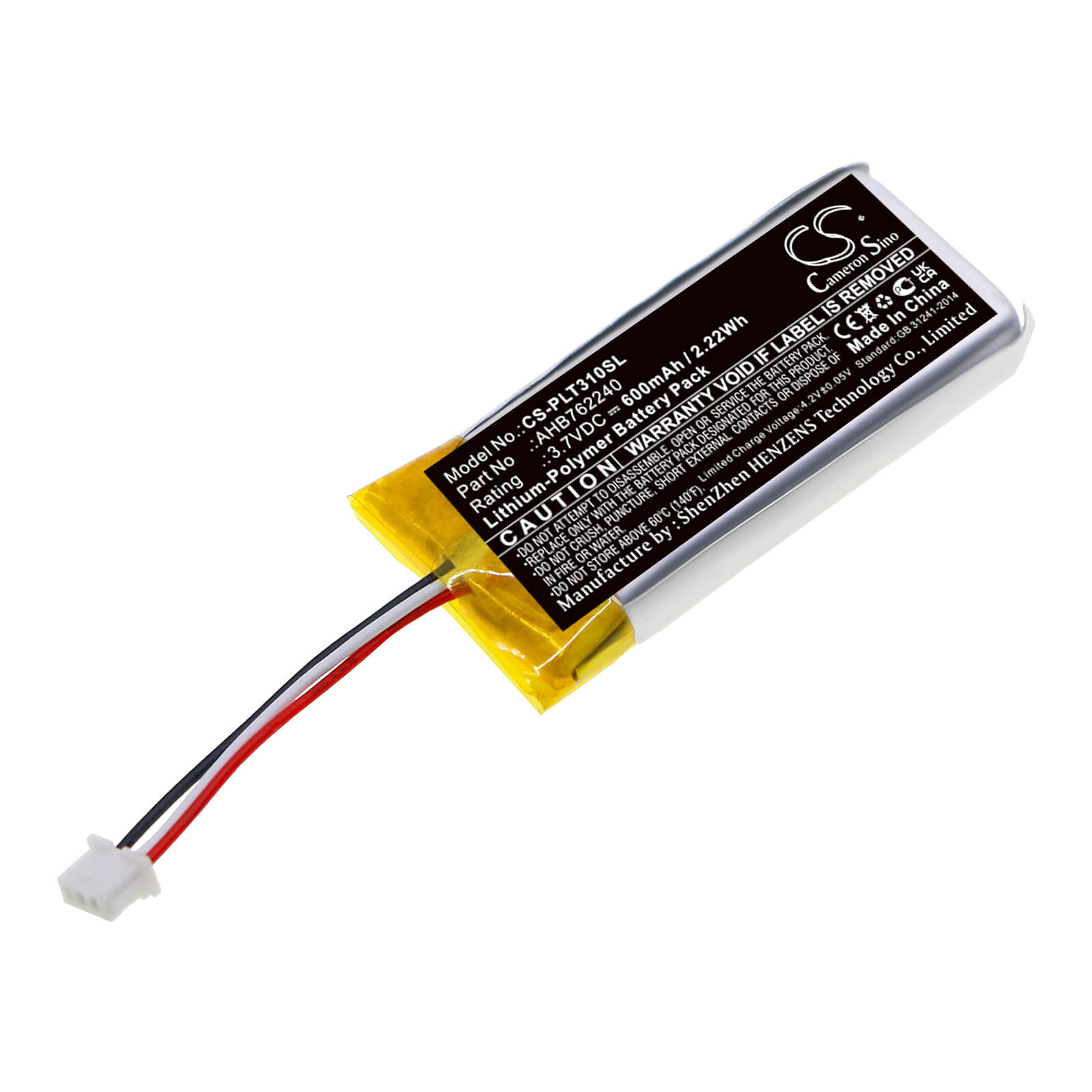 Li-Polymer Battery fits Plantronics, Backbeat Fit 3100 Wireless Cha, Backbeat Fit 3200 Wireless Cha 3.7V, 600mAh / 2.22Wh Wireless Headset Cameron Sino Technology Limited