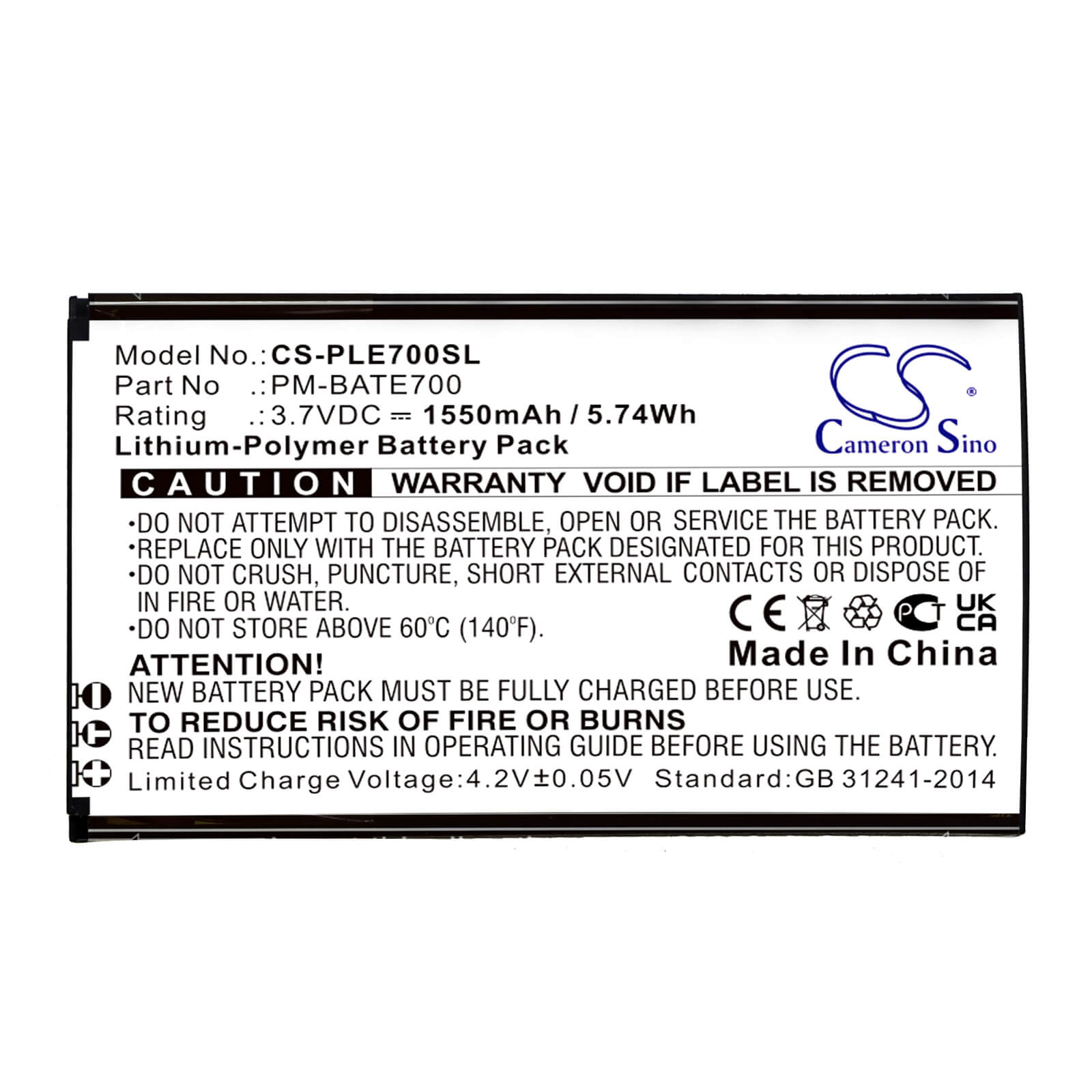 Li-Polymer Battery fits Plum, E700, Ram 7 3.7V, 1550mAh / 5.74Wh Mobile & SmartPhone Cameron Sino Technology Limited