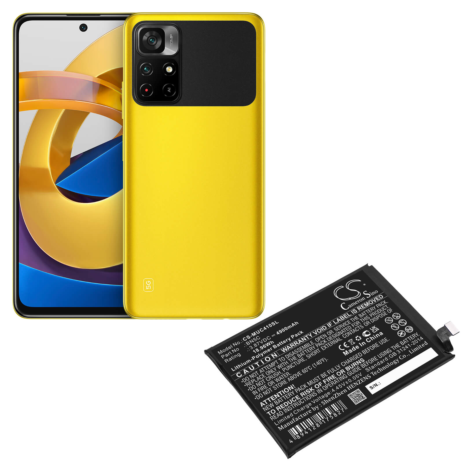 Li-Polymer Battery fits Poco, 21091116ag, M4 Pro 5g 3.87V, 4900mAh / 18.96Wh Mobile & SmartPhone Cameron Sino Technology Limited