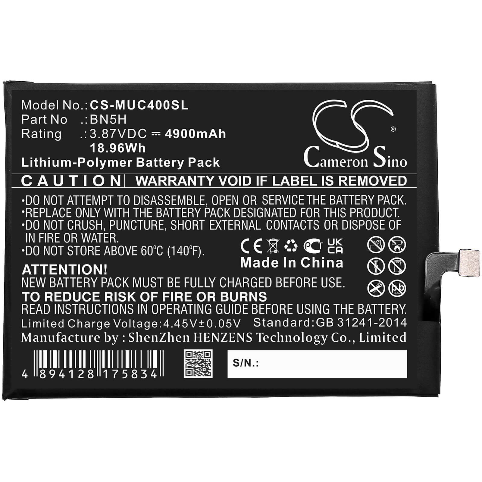 Li-Polymer Battery fits Poco, M4 5g, Mzb0brzin 3.87V, 4900mAh / 18.96Wh Mobile & SmartPhone Cameron Sino Technology Limited