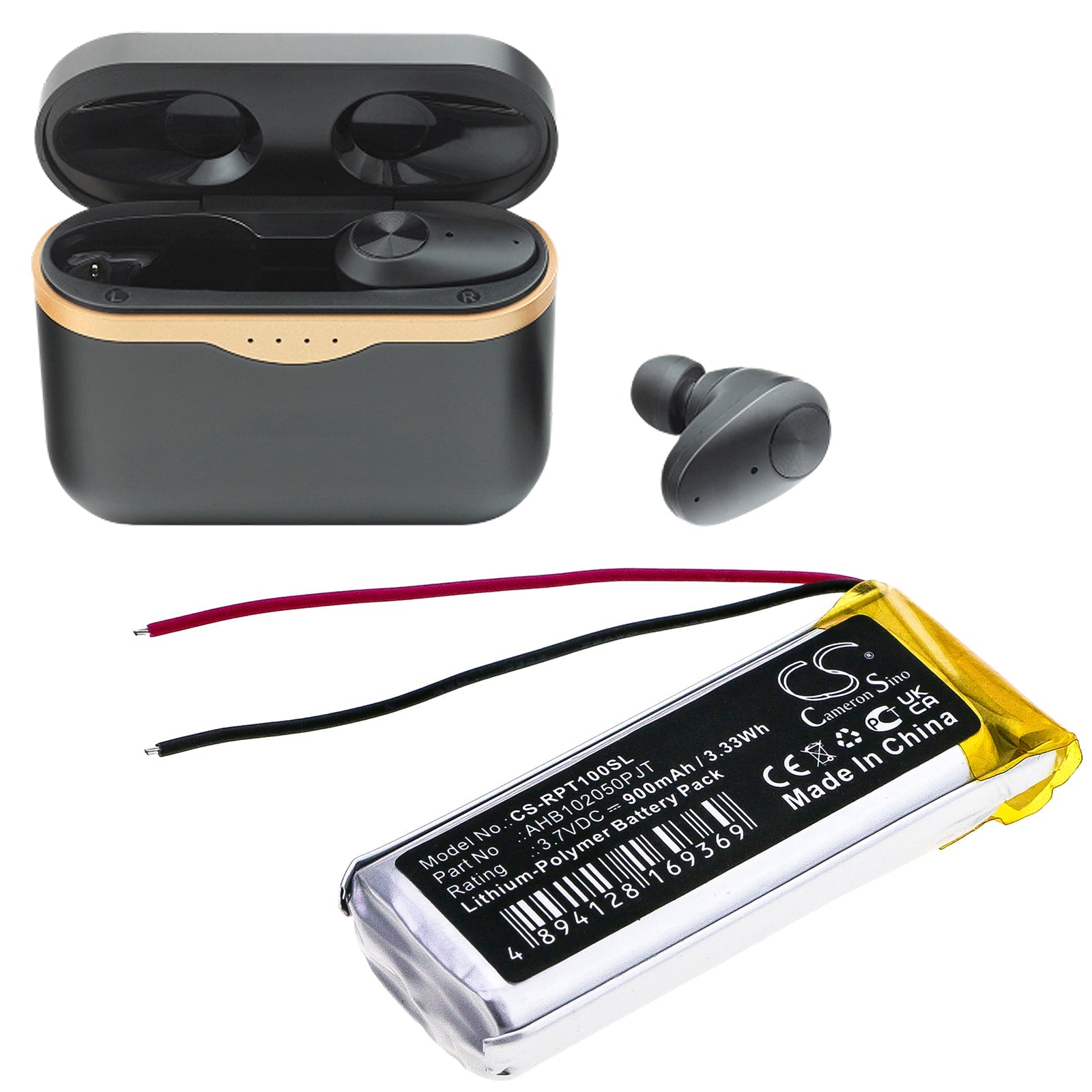 Li-Polymer Battery fits Rapoo, Ti100 3.7V, 900mAh Wireless Headset Cameron Sino Technology Limited