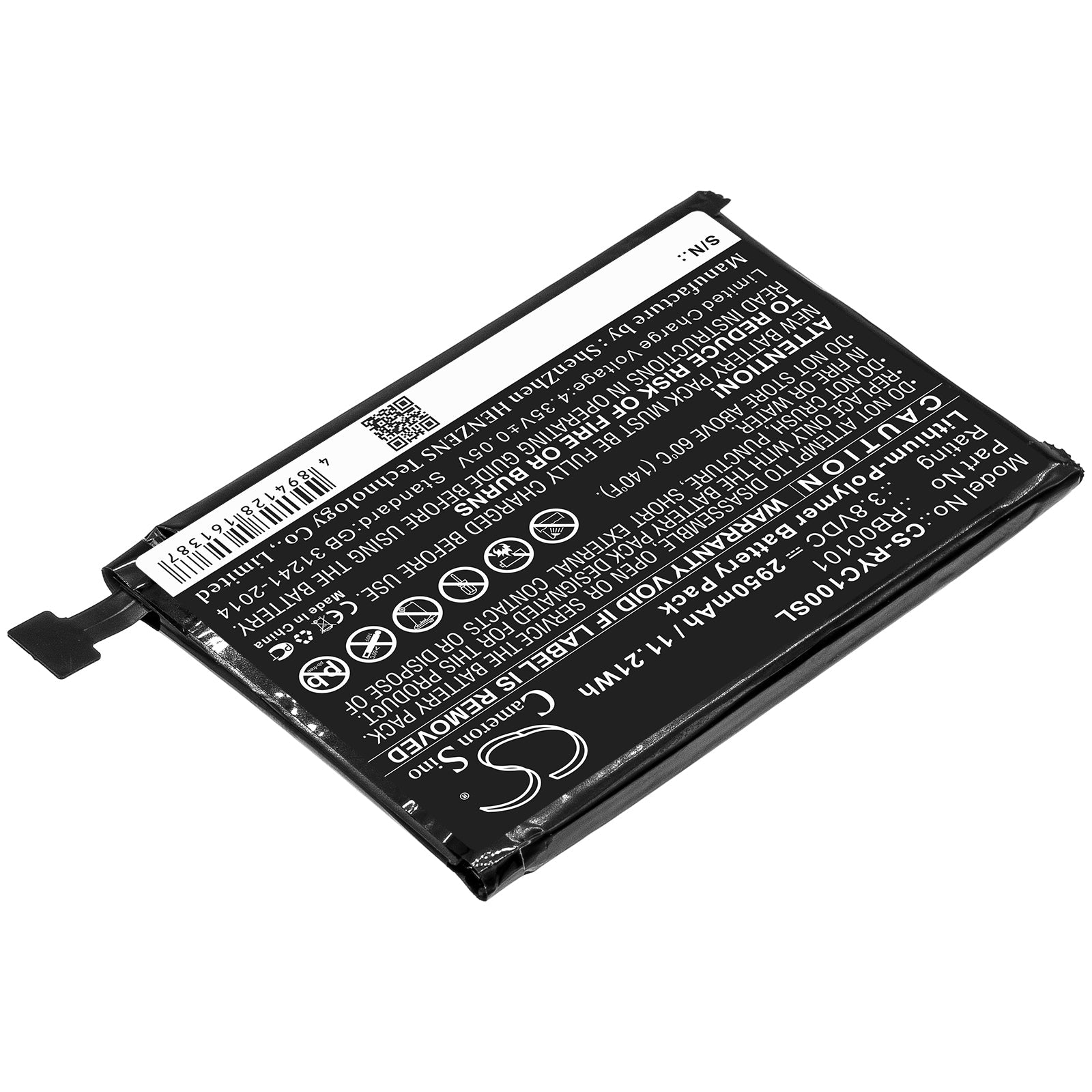Li-Polymer Battery fits Ray Enterprises, Rb00101 3.8V, 2950mAh Remote Control Cameron Sino Technology Limited