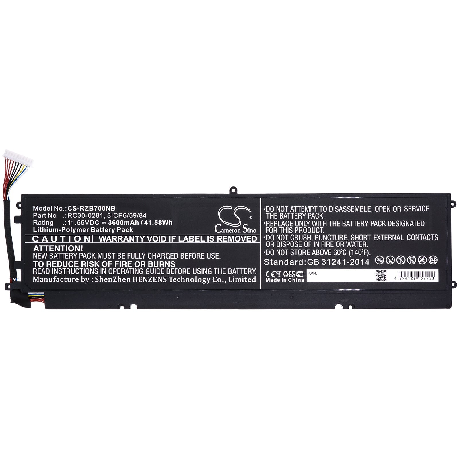 Li-Polymer Battery fits Razer, 3icp6/59/84, Rc30-0281 11.55V, 3600mAh Notebook & Laptop Cameron Sino Technology Limited