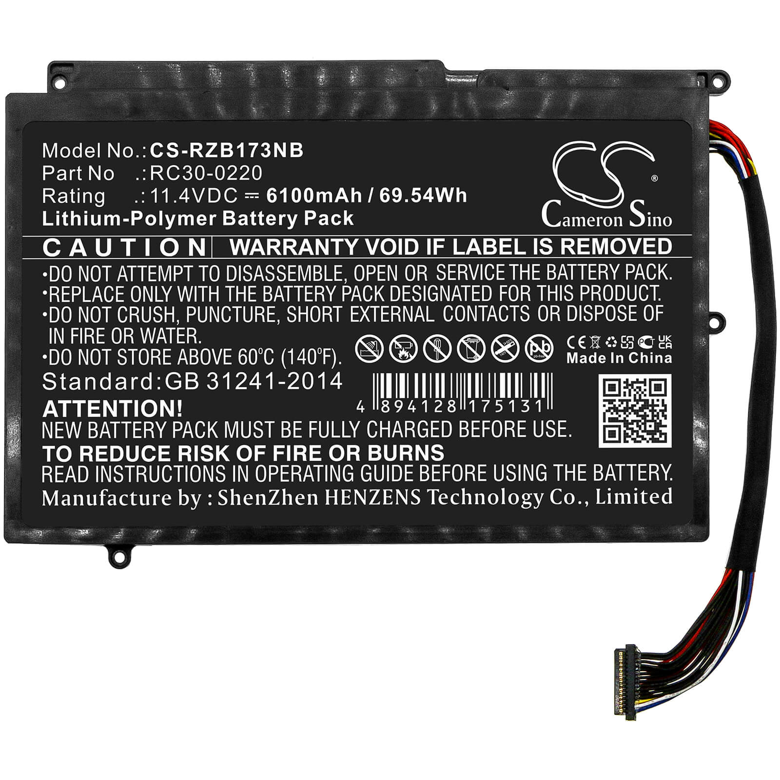 Li-Polymer Battery fits Razer, Blade Pro 17 2019 4k Uhd, Blade Pro 17 2019 Full Hd 11.4V, 6100mAh / 69.54Wh Notebook & Laptop Cameron Sino Technology Limited