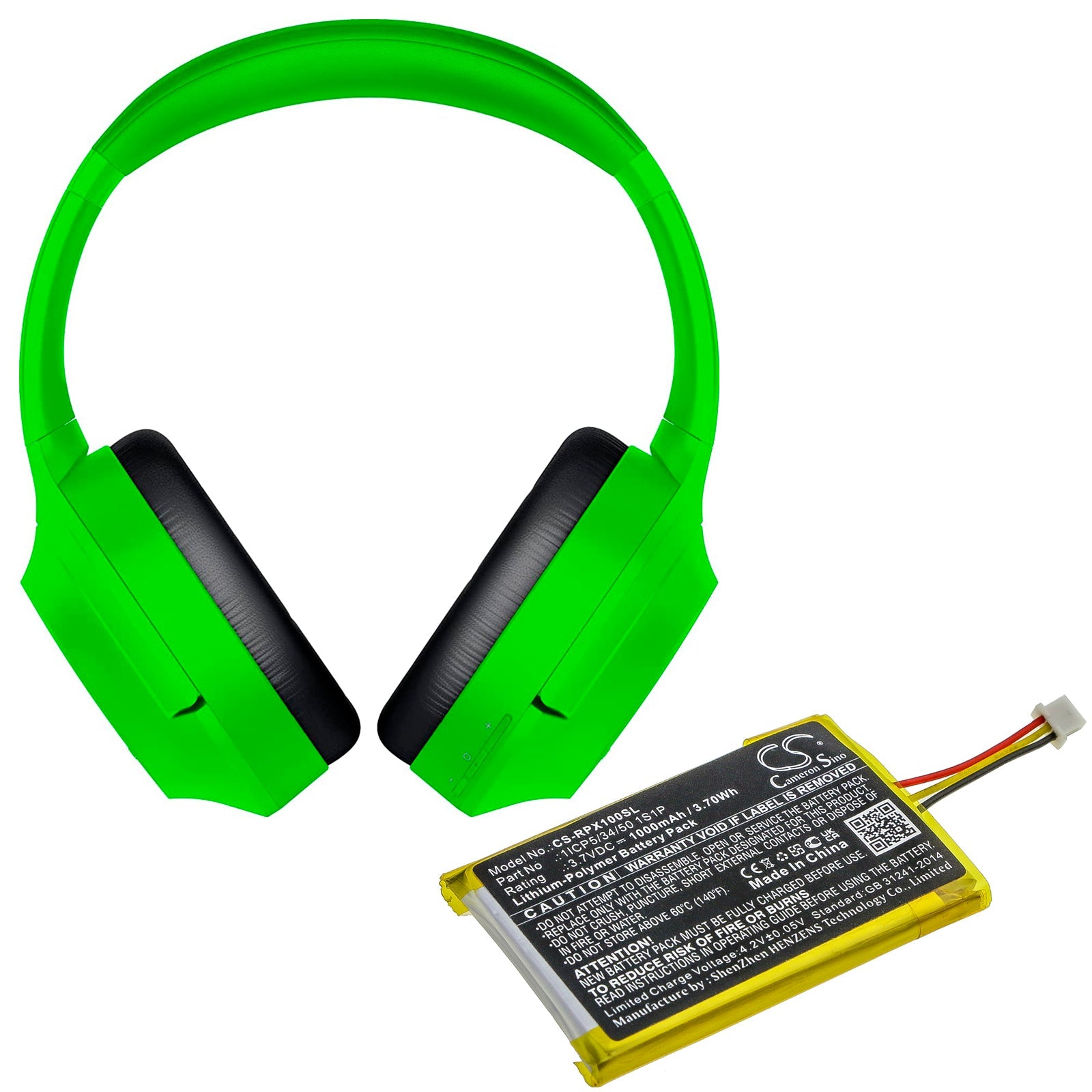 Li-Polymer Battery fits Razer, Opus X 3.7V, 1000mAh Wireless Headset Cameron Sino Technology Limited