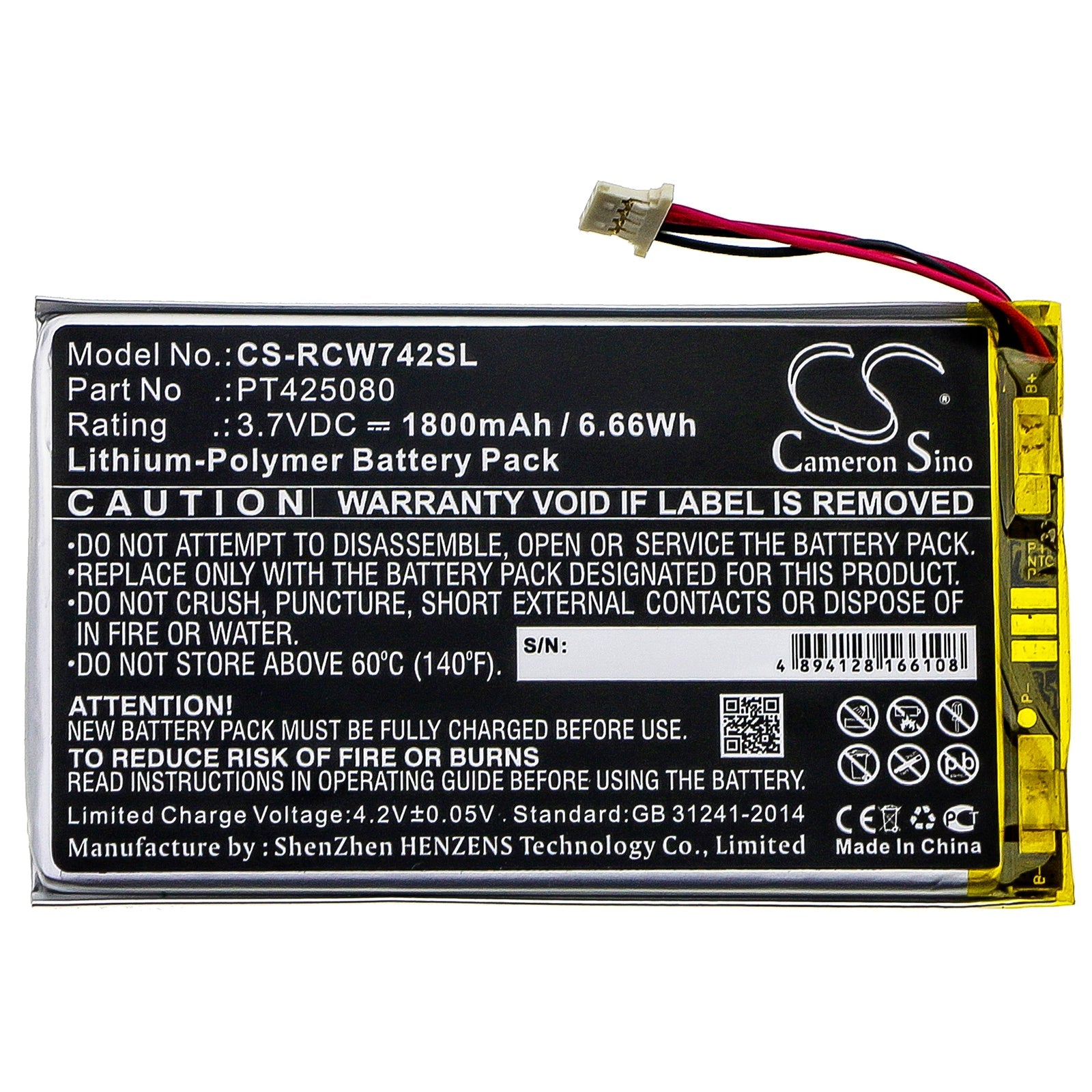 Li-Polymer Battery fits Rca, Rct6773w22, Rct6773w22b, T6873w42 3.7V, 1800mAh Tablet Cameron Sino Technology Limited