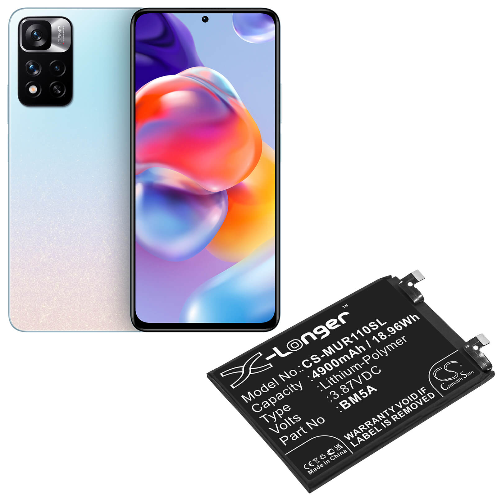 Li-Polymer Battery fits Redmi, 21091116c, 21091116i 3.87V, 4900mAh / 18.96Wh Mobile & SmartPhone Cameron Sino Technology Limited