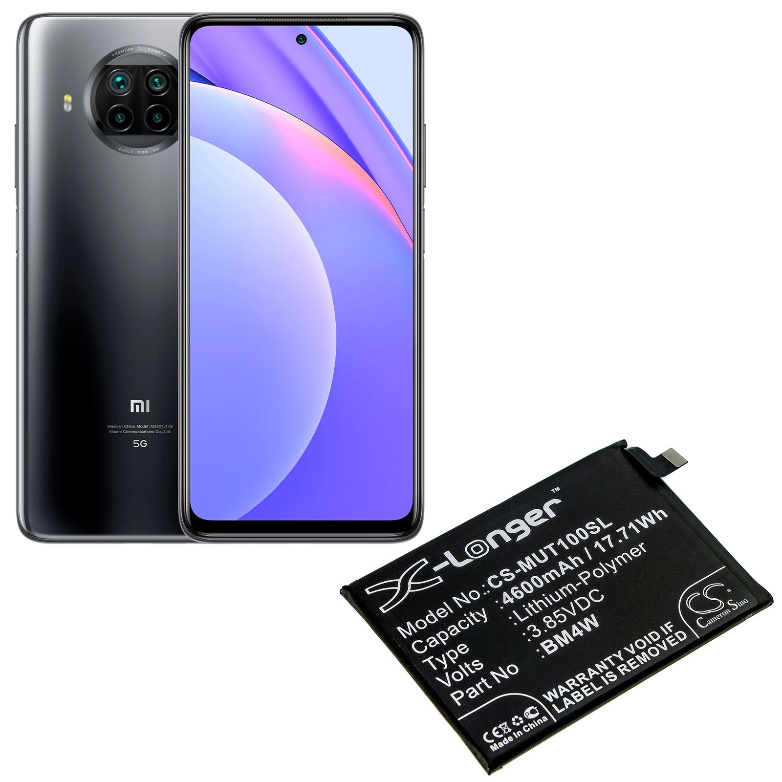 Li-Polymer Battery fits Redmi, M2007j17c, Note 9 Pro 5g, Xiaomi 3.85V, 4600mAh Mobile & SmartPhone Cameron Sino Technology Limited