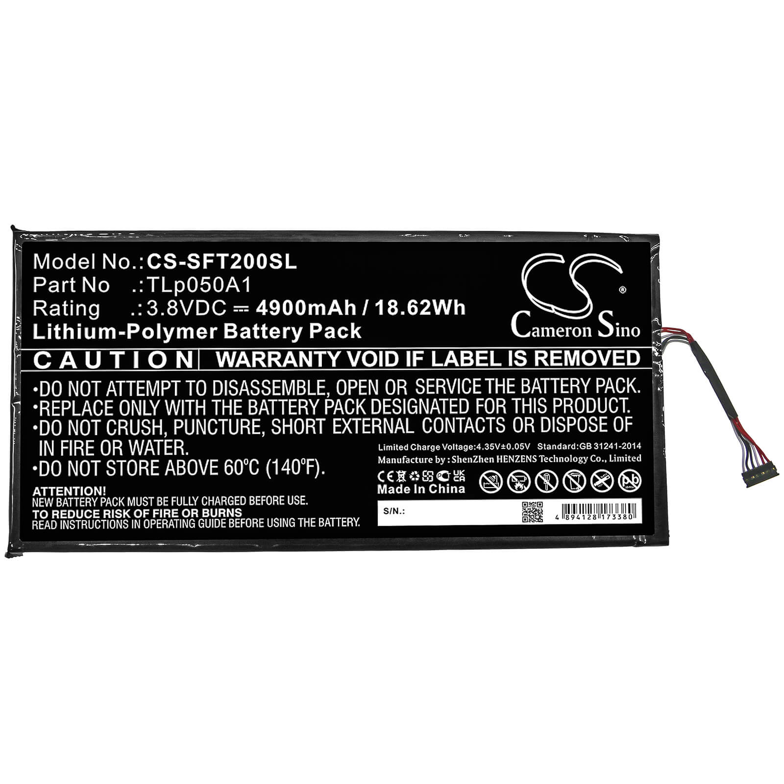 Li-Polymer Battery fits Safran, Morpho Tablet 2 3.8V, 4900mAh / 18.62Wh Tablet Cameron Sino Technology Limited