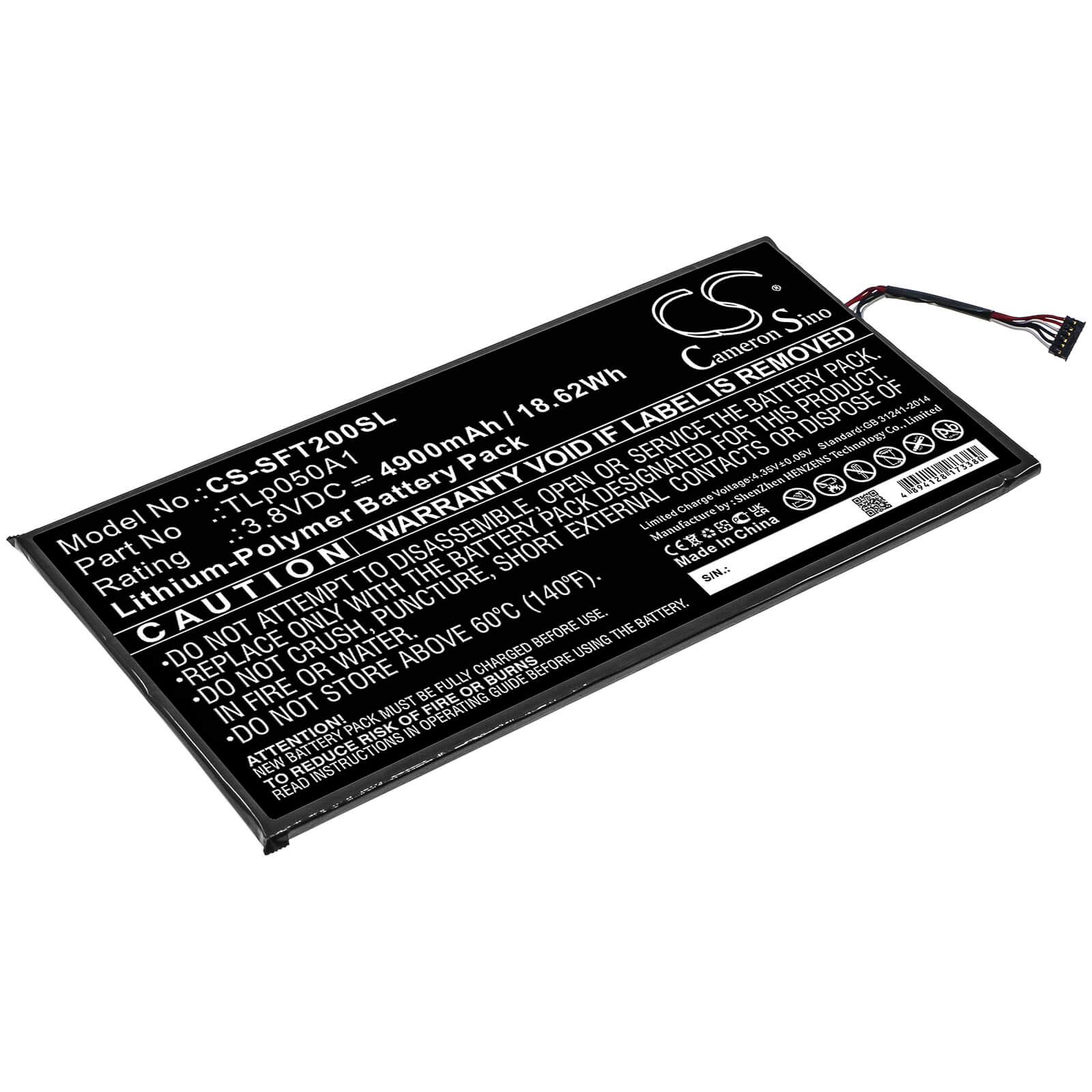 Li-Polymer Battery fits Safran, Morpho Tablet 2 3.8V, 4900mAh / 18.62Wh Tablet Cameron Sino Technology Limited