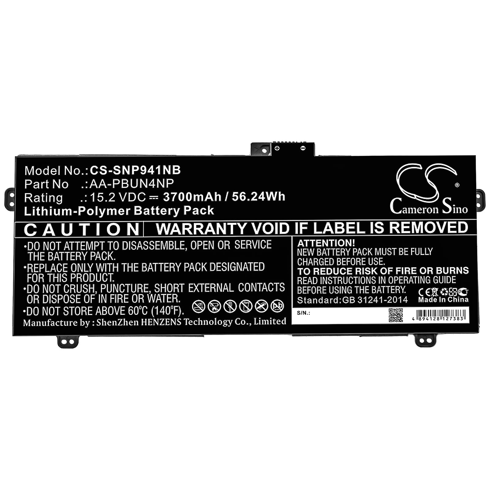 Li-Polymer Battery fits Samsung, Ativ Book 9 Pro, Np940z5j, Np940z5l 15.2V, 3700mAh Notebook & Laptop Cameron Sino Technology Limited