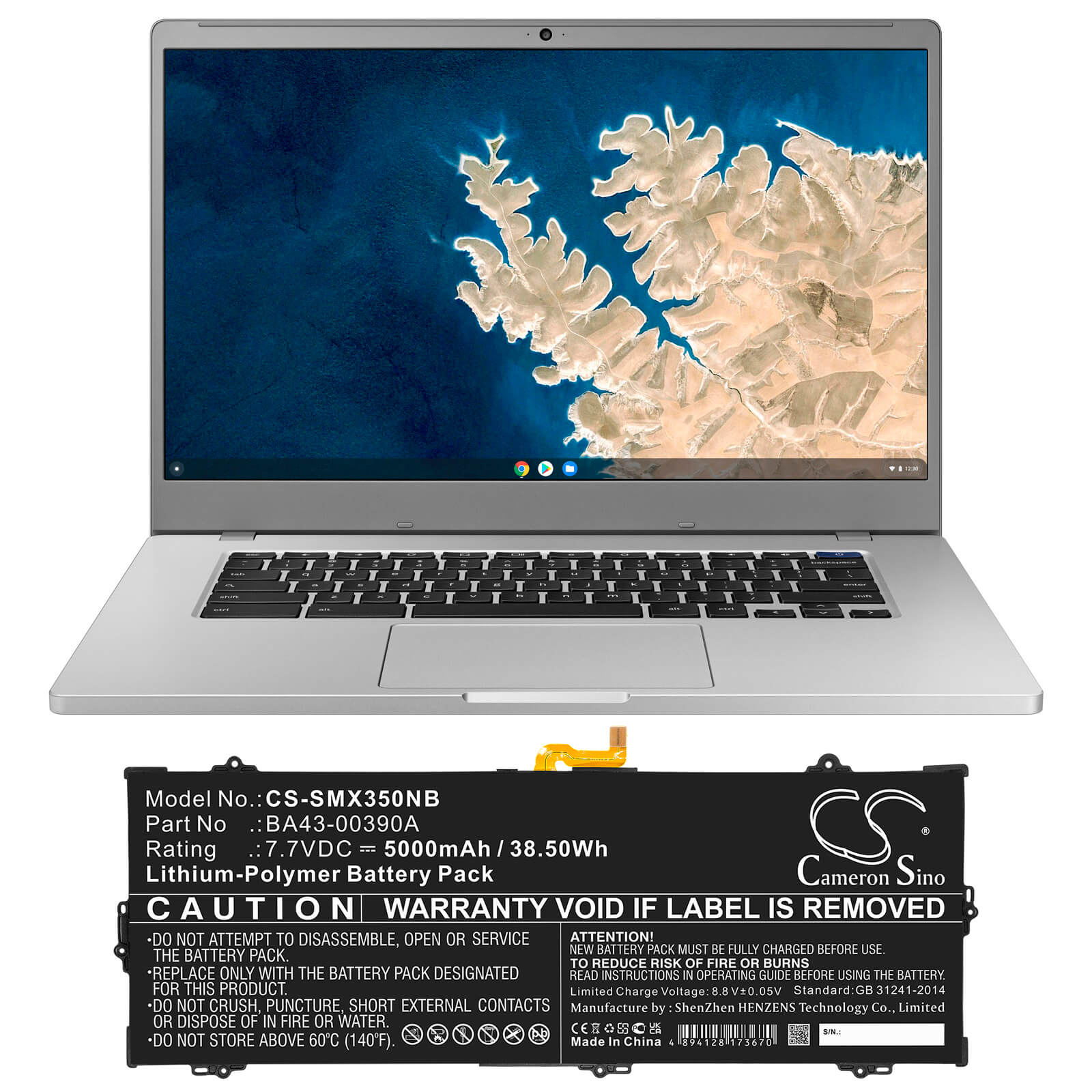 Li-Polymer Battery fits Samsung, Chromebook 15,6", Xe350xba-k01us 7.7V, 5000mAh / 38.50Wh Notebook & Laptop Cameron Sino Technology Limited