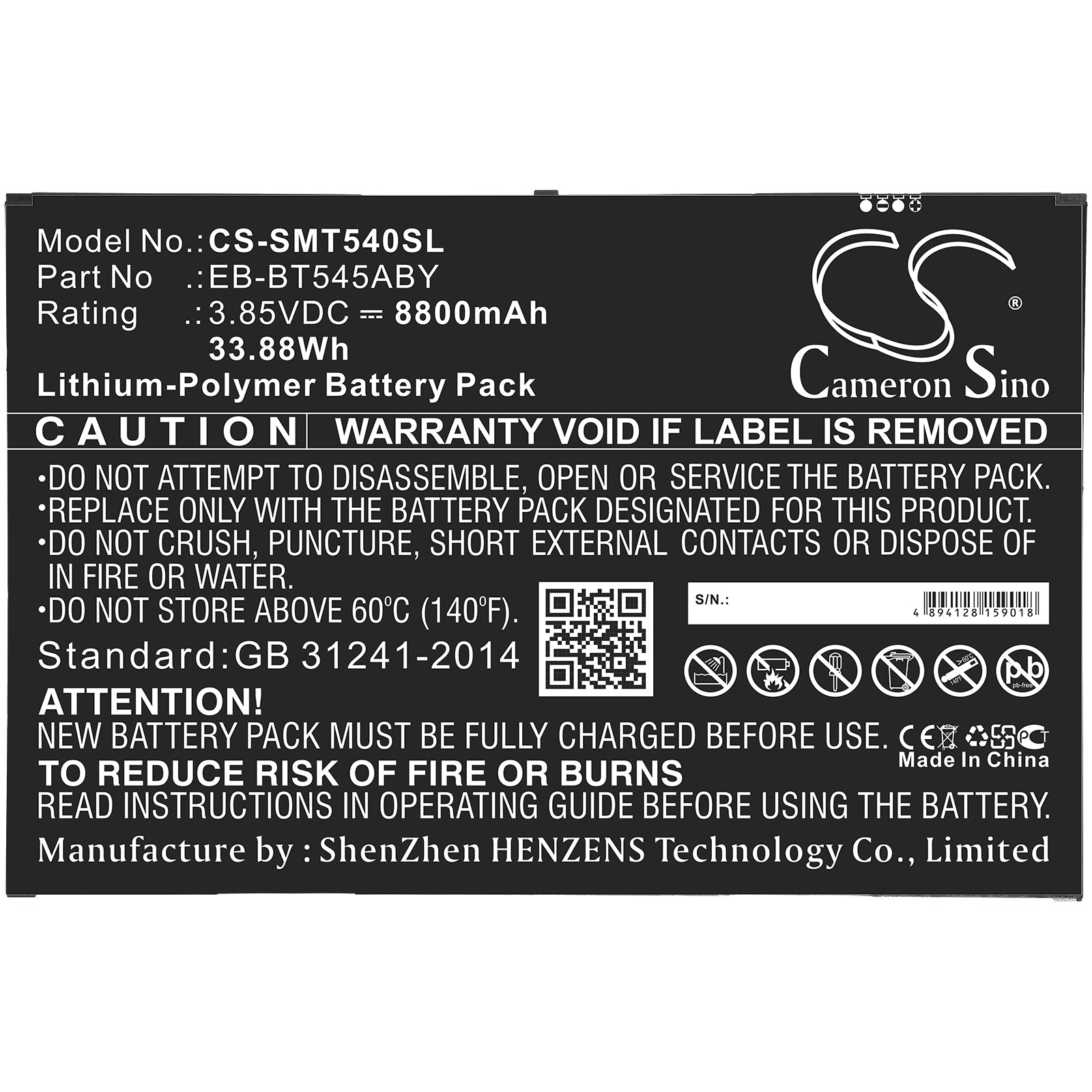 Li-Polymer Battery fits Samsung, Eb-bt545aby 3.85V, 8800mAh Tablet Cameron Sino Technology Limited
