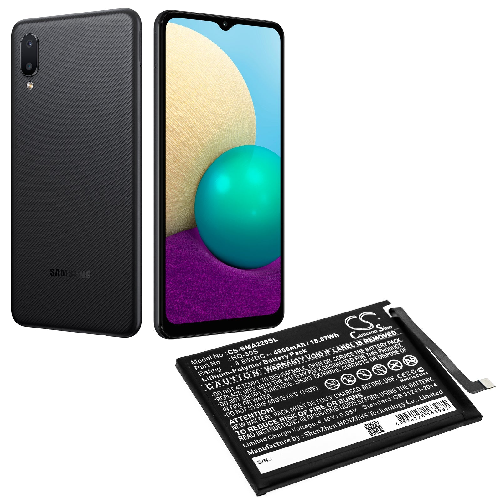 Li-Polymer Battery fits Samsung, Galaxy A02, Galaxy A02 2021 3.85V, 4900mAh Mobile & SmartPhone Cameron Sino Technology Limited