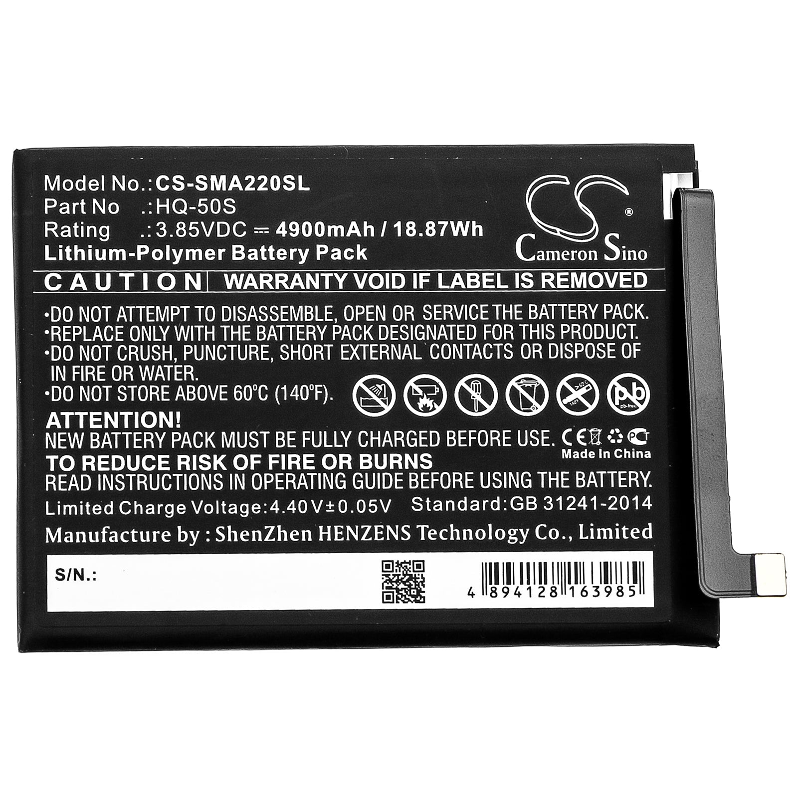 Li-Polymer Battery fits Samsung, Galaxy A02, Galaxy A02 2021 3.85V, 4900mAh Mobile & SmartPhone Cameron Sino Technology Limited