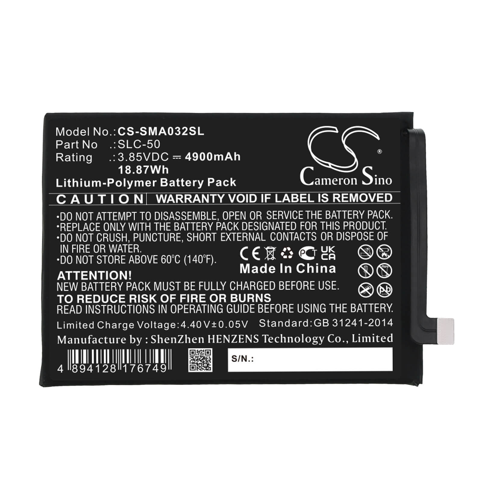 Li-Polymer Battery fits Samsung, Galaxy A03 Core, Sm-a032f 3.85V, 4900mAh / 18.87Wh Mobile & SmartPhone Cameron Sino Technology Limited