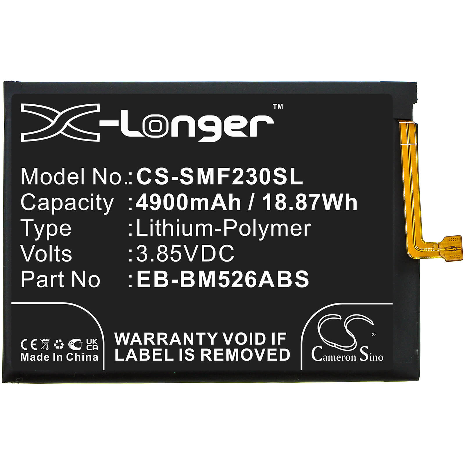 Li-Polymer Battery fits Samsung, Galaxy A23 4g, Galaxy F23 5g 3.85V, 4900mAh / 18.87Wh Mobile & SmartPhone Cameron Sino Technology Limited
