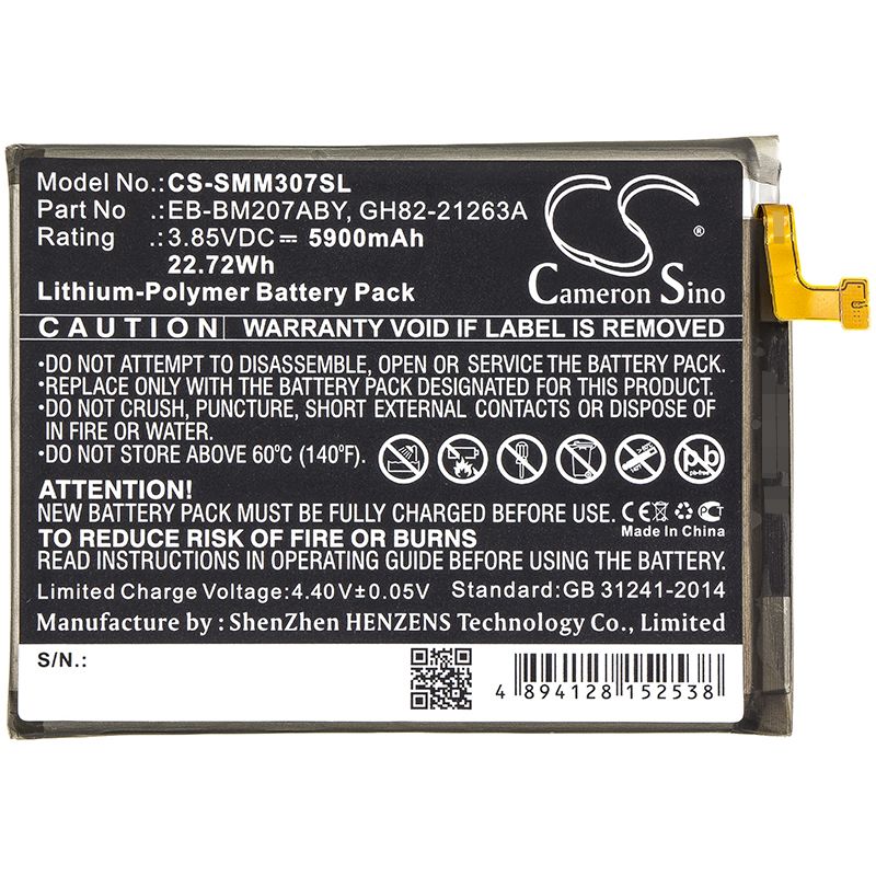 Li-Polymer Battery fits Samsung, Galaxy M30s, Sm-m307f 3.85V, 5900mAh Mobile & SmartPhone Cameron Sino Technology Limited