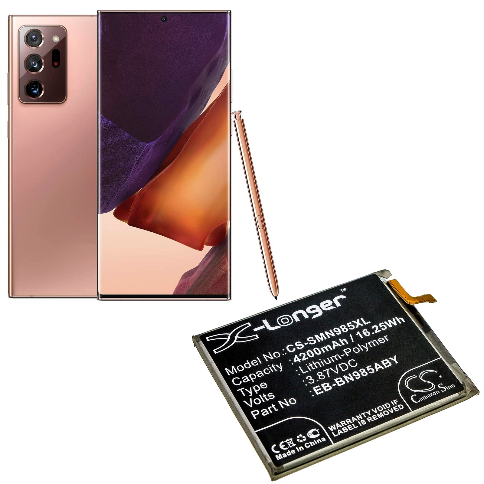 Li-Polymer Battery fits Samsung, Galaxy Note 20 Ultra, Galaxy Note 20 Ultra Uw 5g, M-n986d 3.87V, 4200mAh Mobile & SmartPhone Cameron Sino Technology Limited