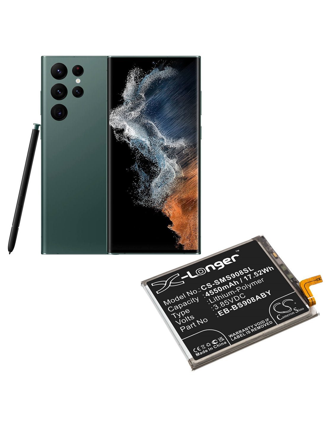 Li-Polymer Battery fits Samsung, Galaxy S22 Ultra 5g, Sm-s906w 3.85V, 4550mAh / 17.52Wh Mobile & SmartPhone Cameron Sino Technology Limited