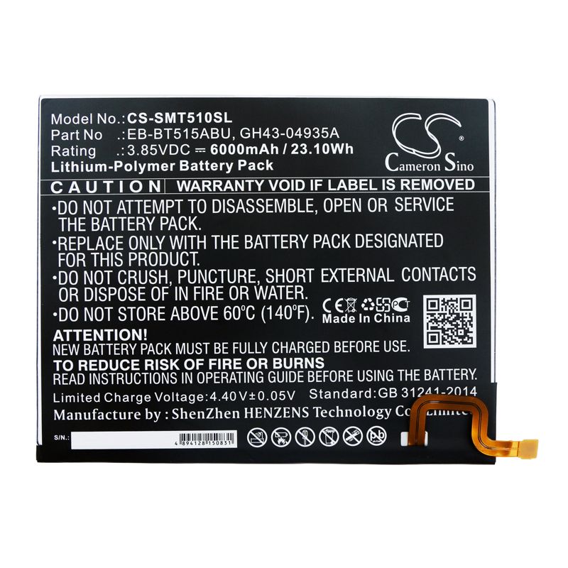 Li-Polymer Battery fits Samsung, Galaxy Tab A 10.1 2019, Galaxy Tab A 2019 3.85V, 6000mAh Tablet Cameron Sino Technology Limited