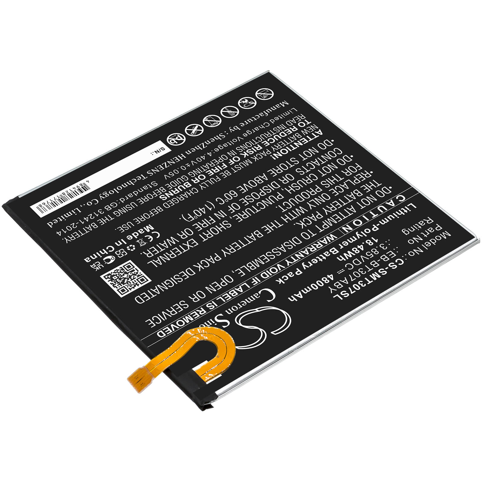 Li-Polymer Battery fits Samsung, Galaxy Tab A 8,4 2020, Sm-t307u 3.85V, 4800mAh / 18.48Wh Tablet Cameron Sino Technology Limited